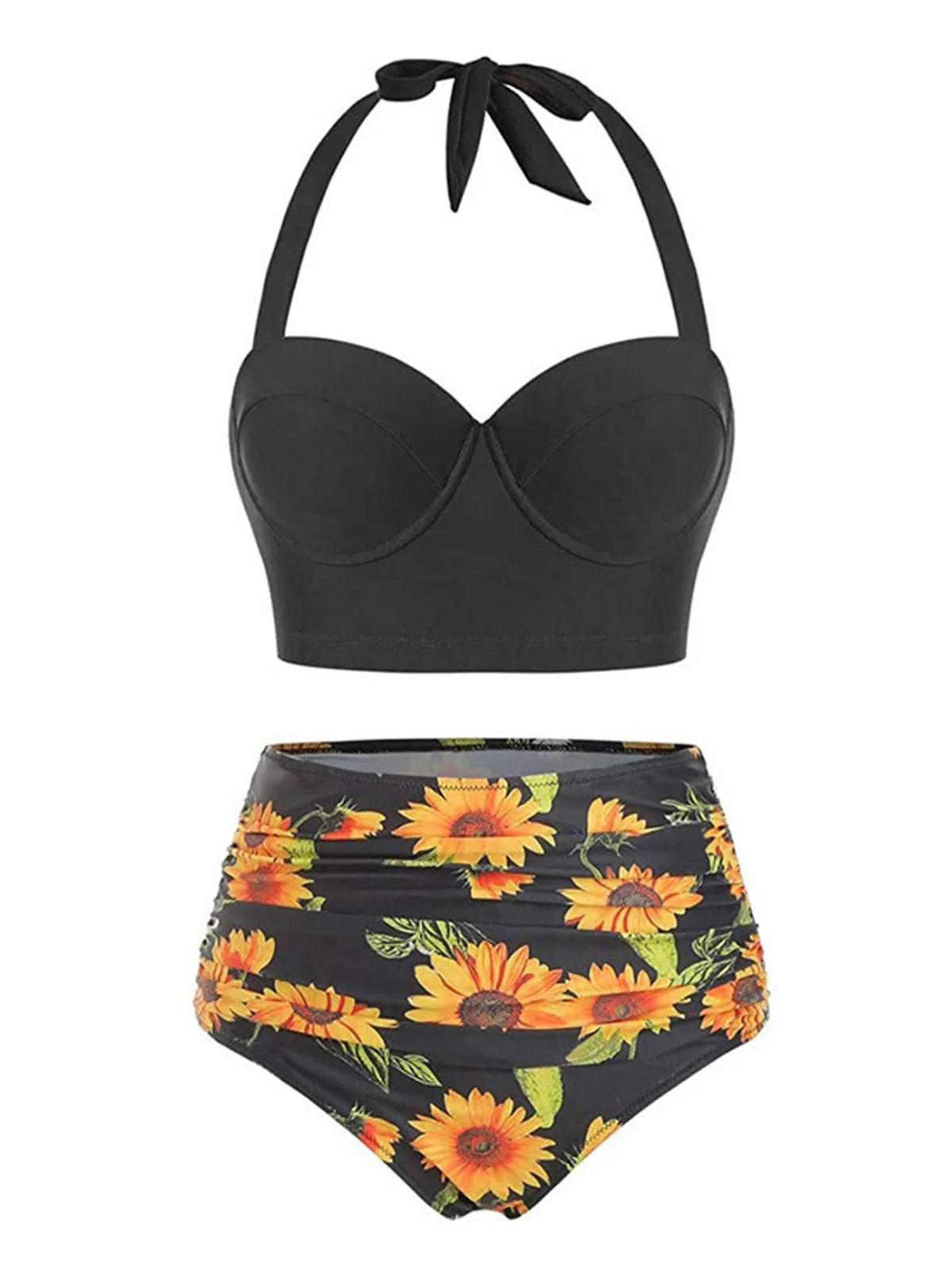 Maillot de Bain Tournesols à Col Licou