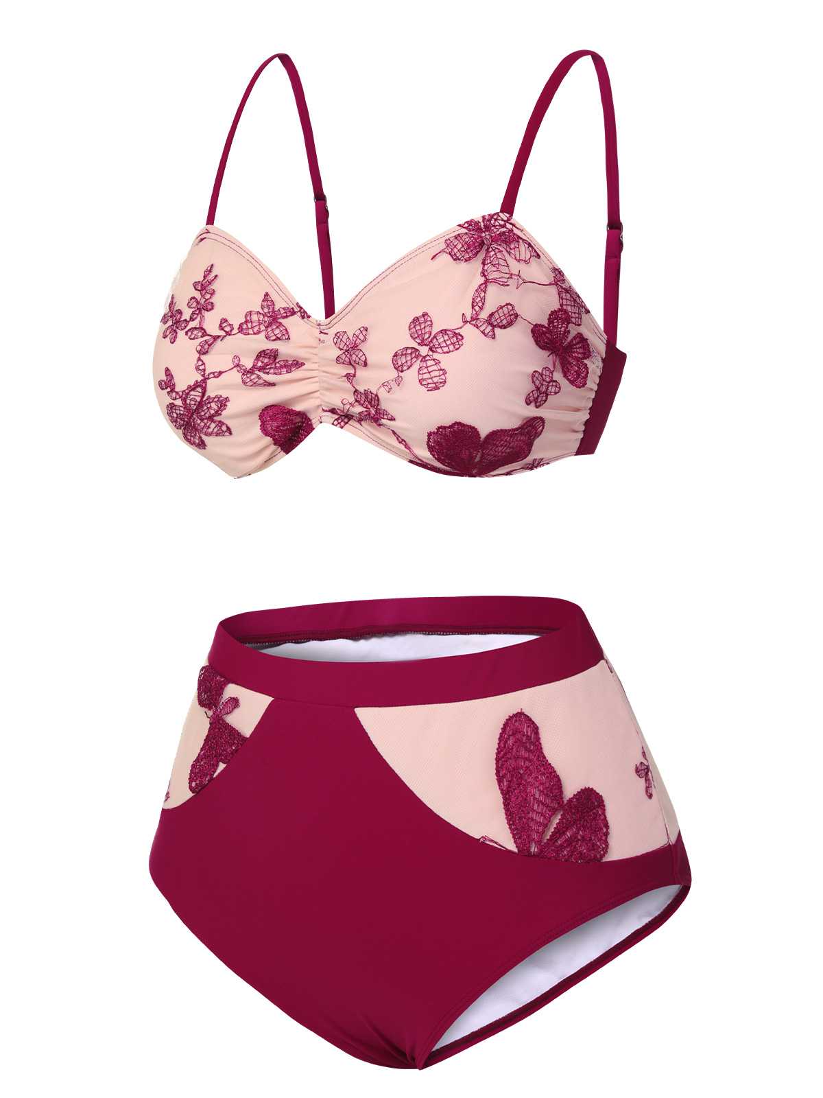 Maillot de bain transparent papillons bordeaux des années 1950 - Image 3
