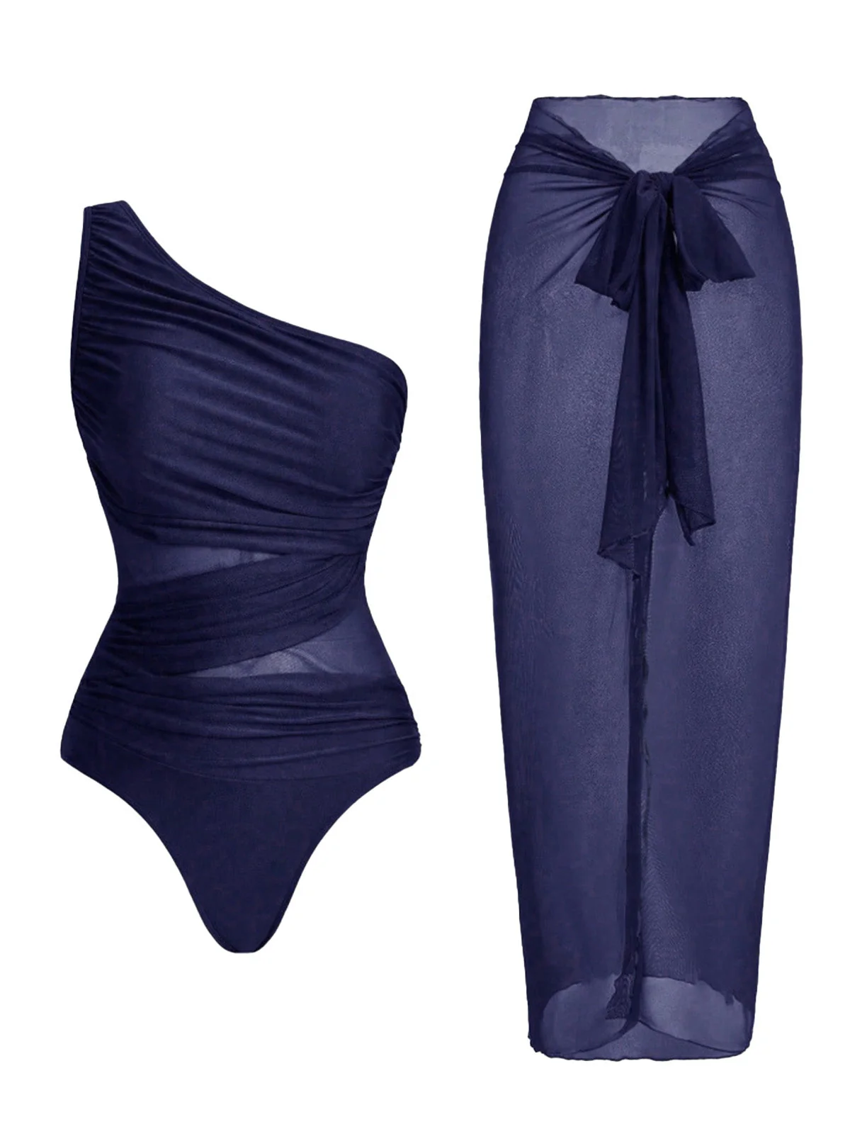Maillot de bain une épaule froncée effet ventre plat paréo années 1950 - Image 3