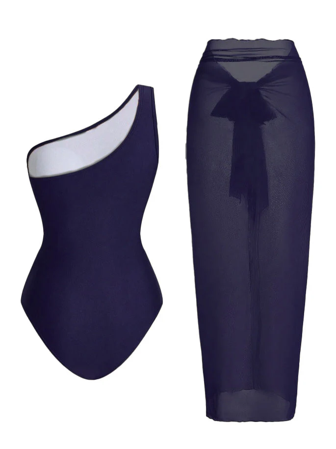 Maillot de bain une épaule froncée effet ventre plat paréo années 1950 - Image 4