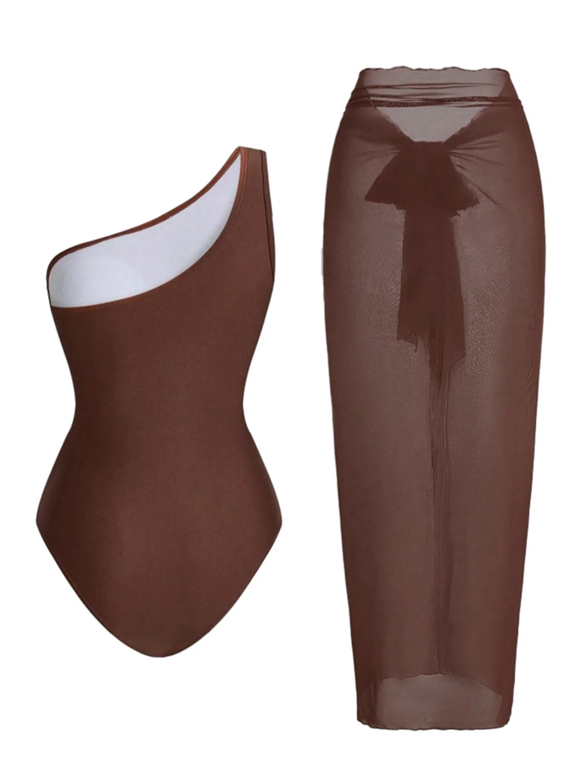 Maillot de bain une épaule froncée effet ventre plat paréo années 1950 - Image 5