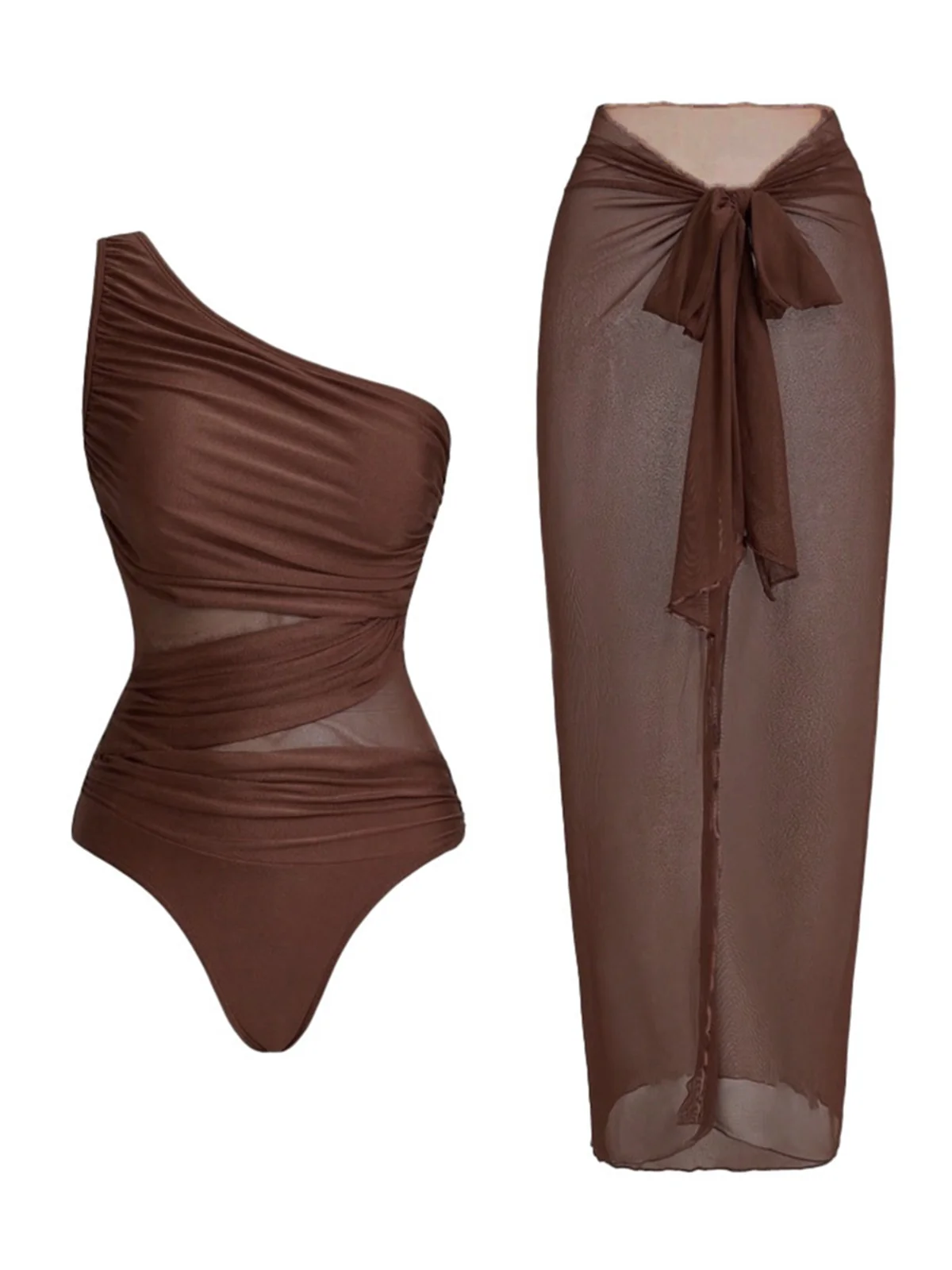 Maillot de bain une épaule froncée effet ventre plat paréo années 1950 - Image 6