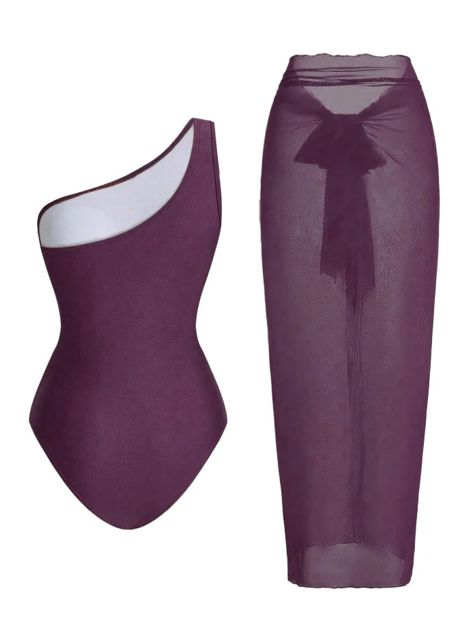 Maillot de bain une épaule froncée effet ventre plat paréo années 1950 - Image 8