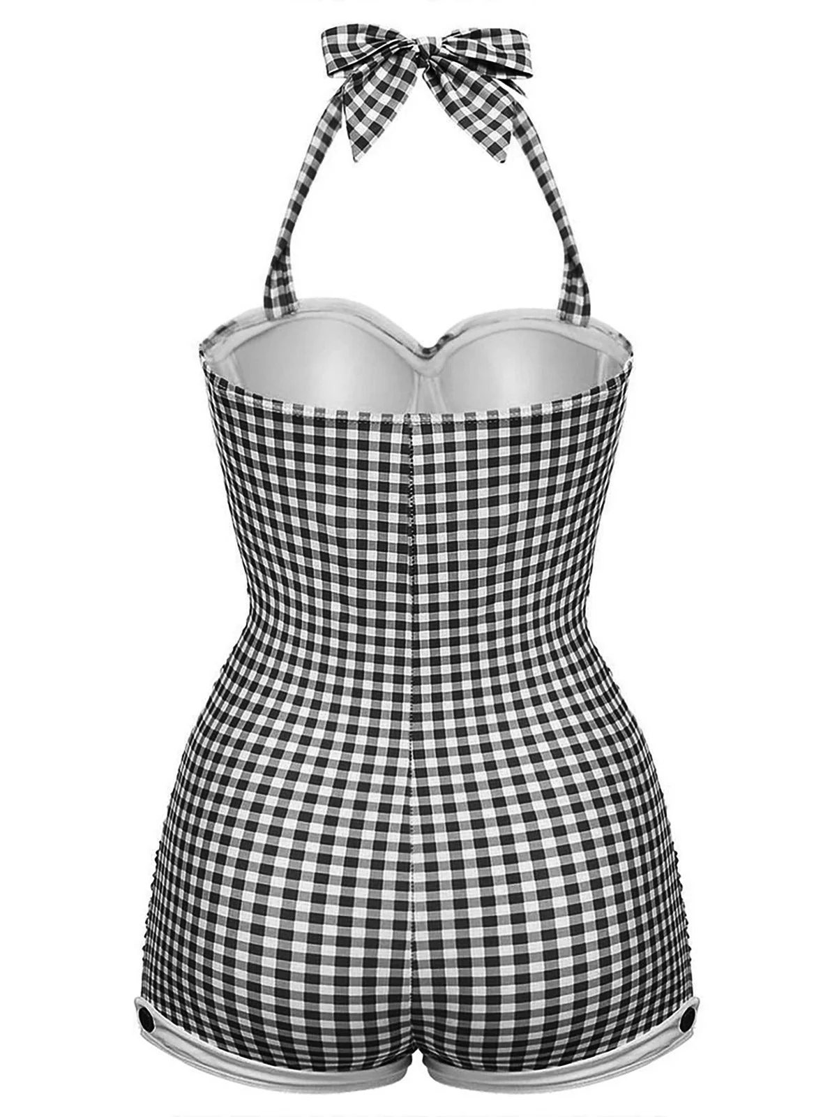 Maillot de Bain une Pièce à Carreaux et Nœud Papillon Vert Clair - Image 4