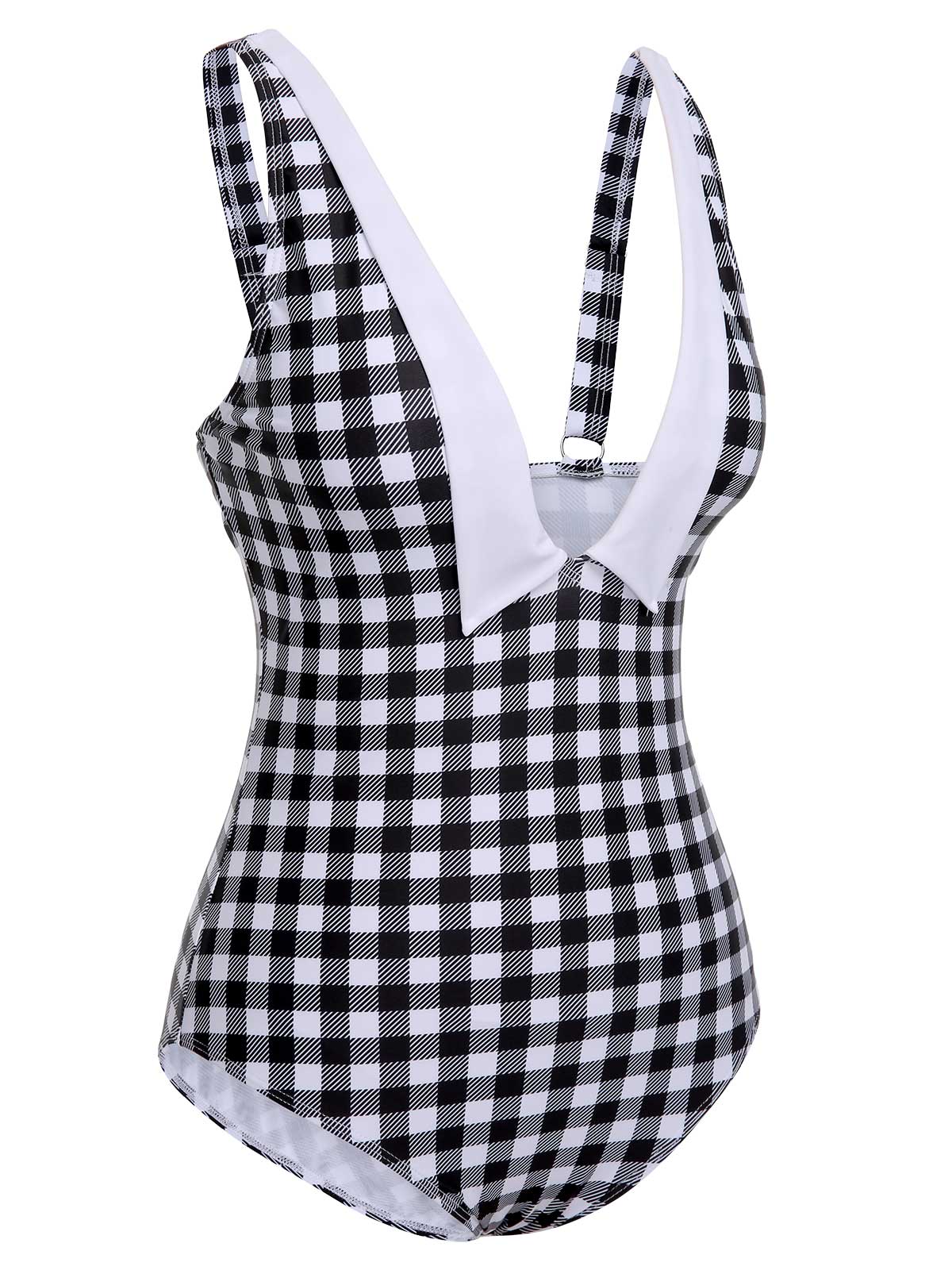Maillot de bain une pièce à carreaux noir et blanc des années 1950 - Image 3
