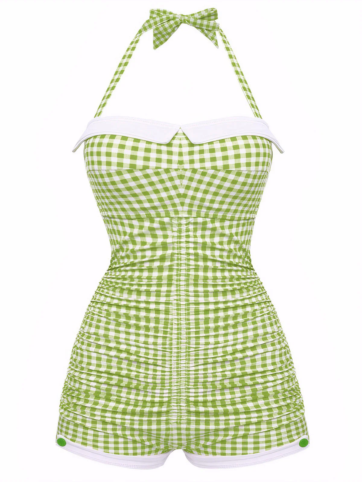 Maillot de Bain Une Pièce à Carreaux Noir et Nœud Papillon - Image 3