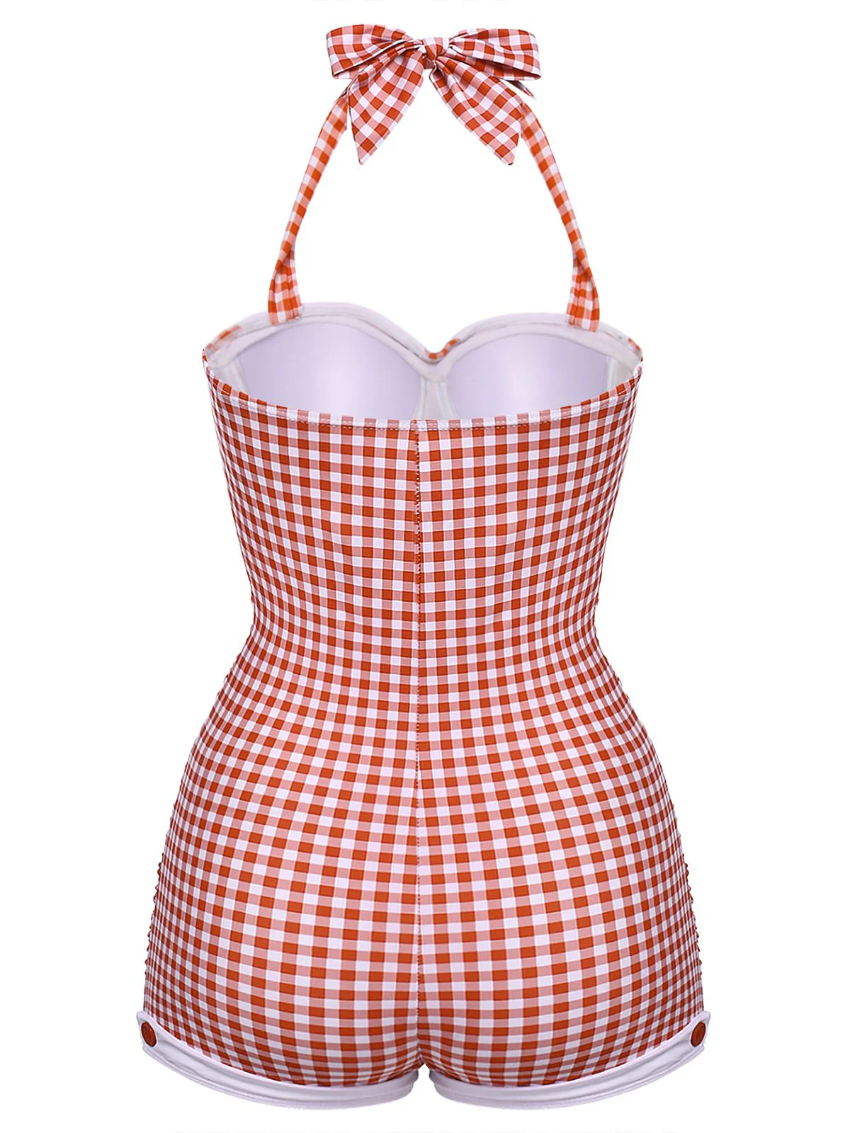 Maillot de Bain Une Pièce à Carreaux Noir et Nœud Papillon - Image 9