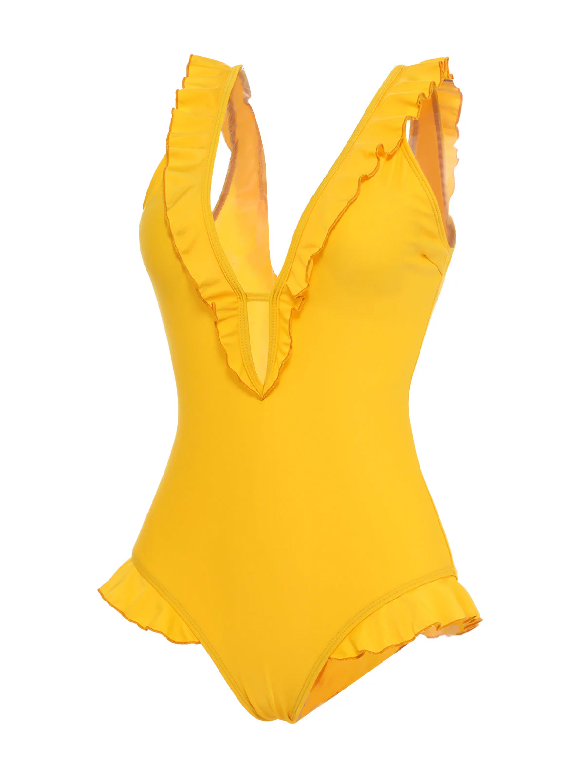 Maillot de Bain Une Pièce Col Plongeant Jaune - Image 3
