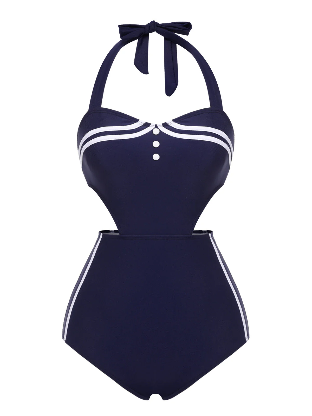 Maillot de bain une pièce dos nu années 30 bleu marine - Image 2