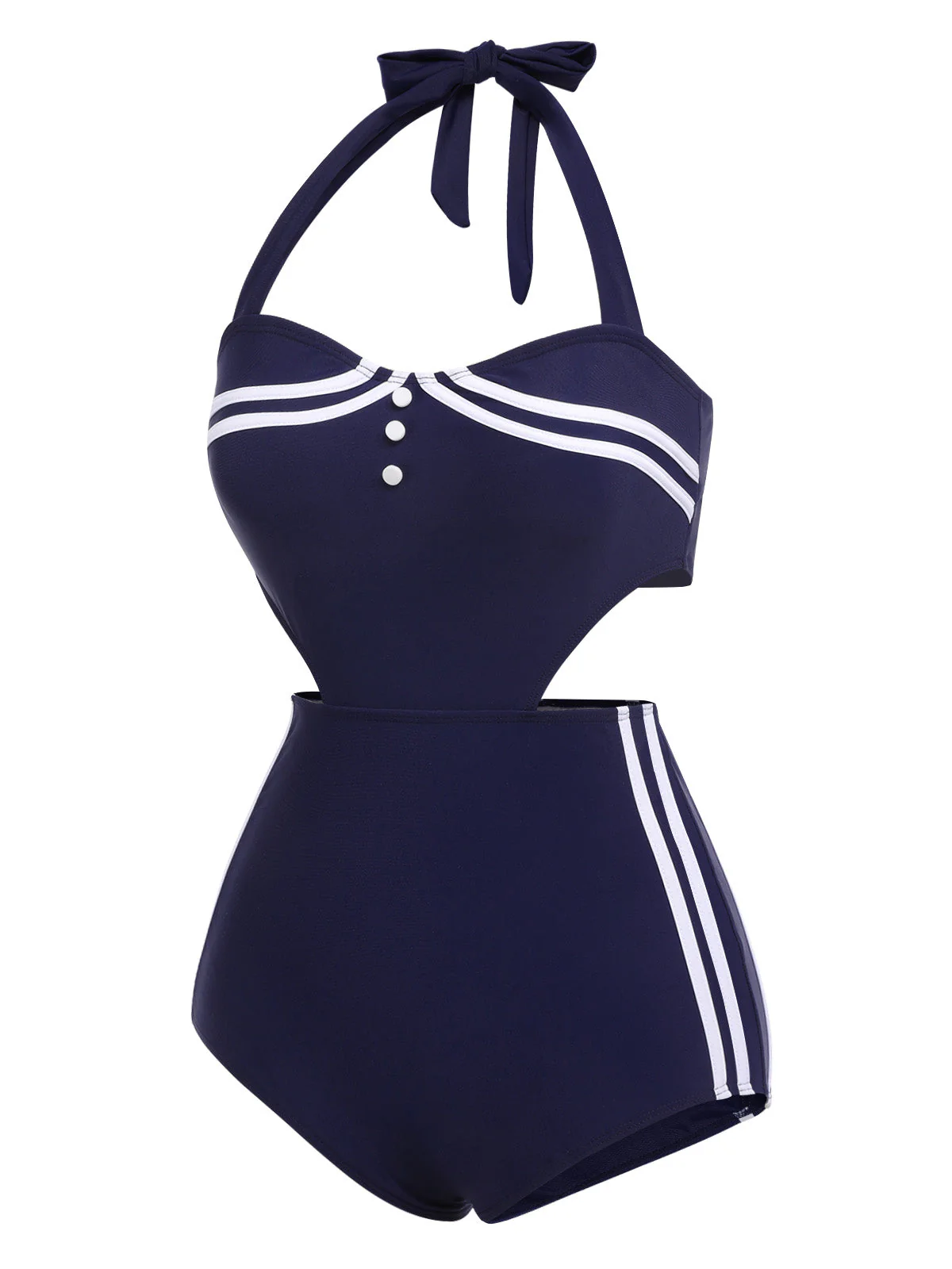 Maillot de bain une pièce dos nu années 30 bleu marine - Image 3