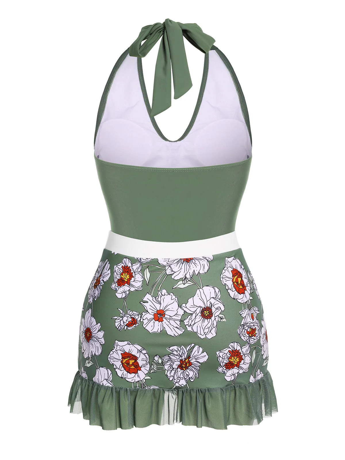 Maillot de bain une pièce à licou vert fleurs des années 1940 - Image 4