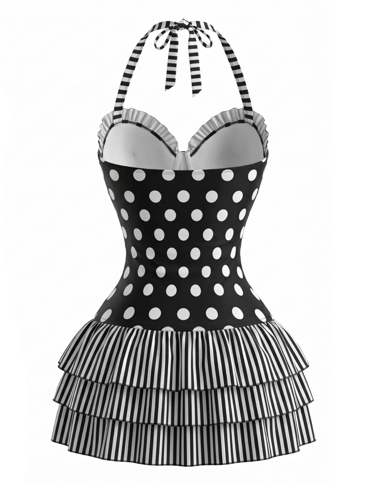 Maillot de bain une pièce noir pois nœud et dos nu années 40 - Image 2