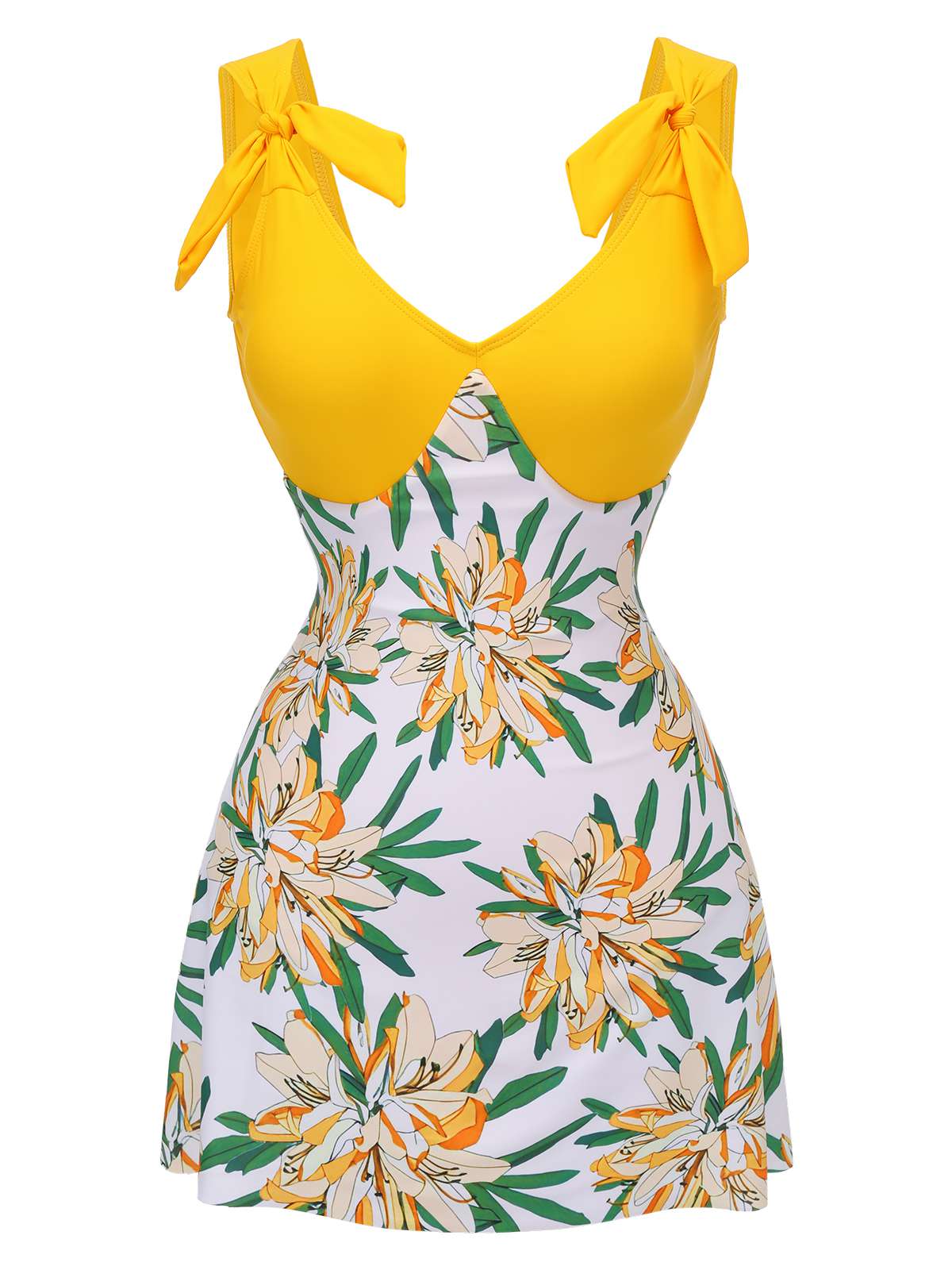 Maillot de bain une pièce patchwork fleuri jaune années 1940 - Image 2