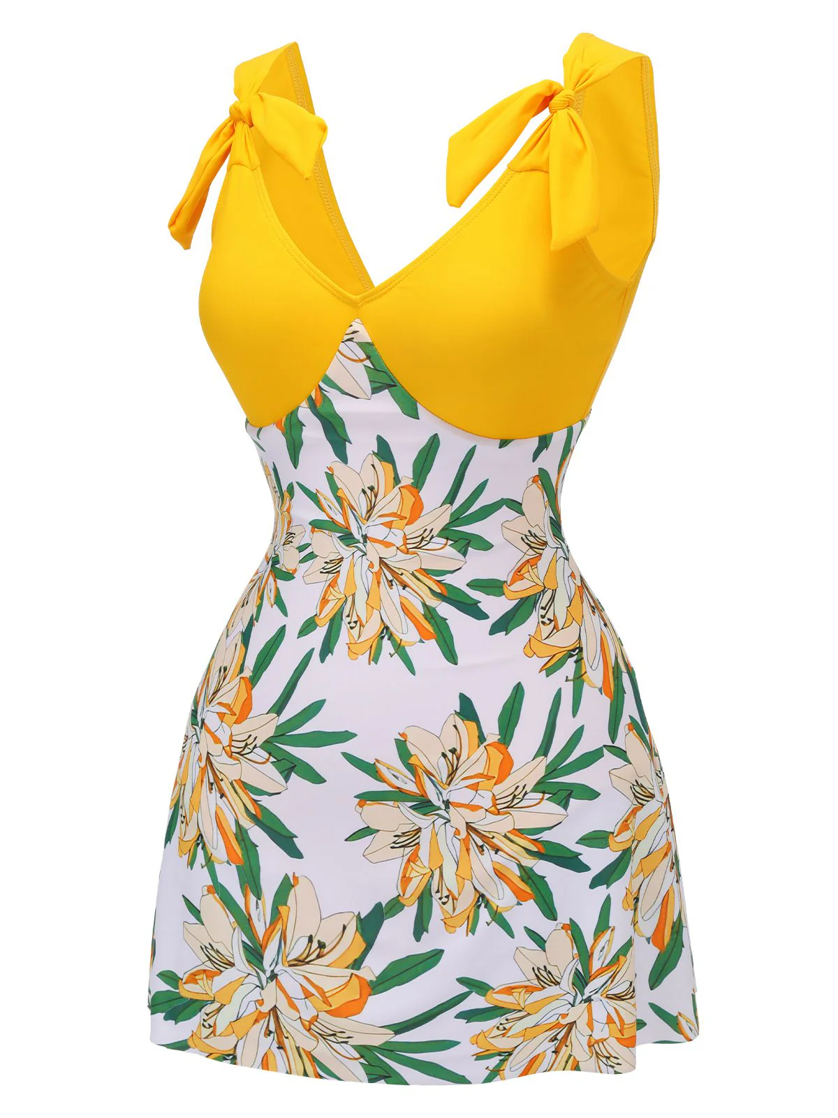 Maillot de bain une pièce patchwork fleuri jaune années 1940 - Image 3