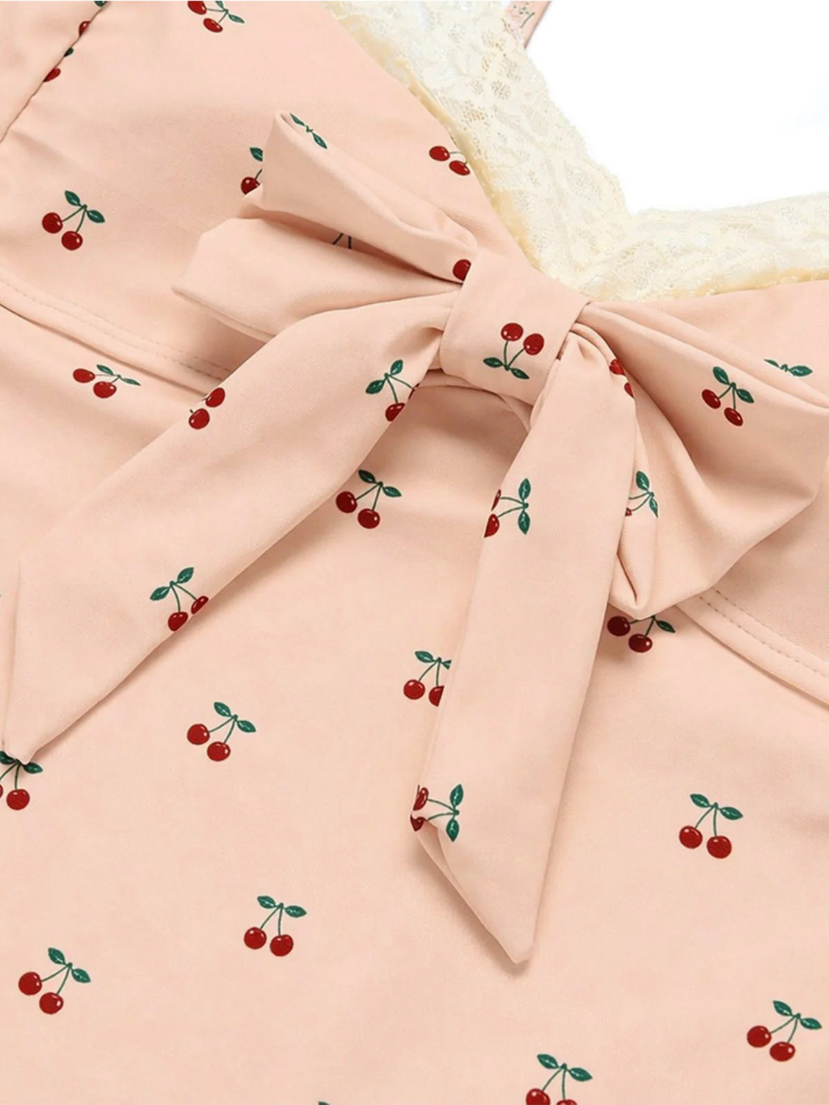 Maillot de bain une pièce rose en dentelle nœud cerise années 1950 - Image 6