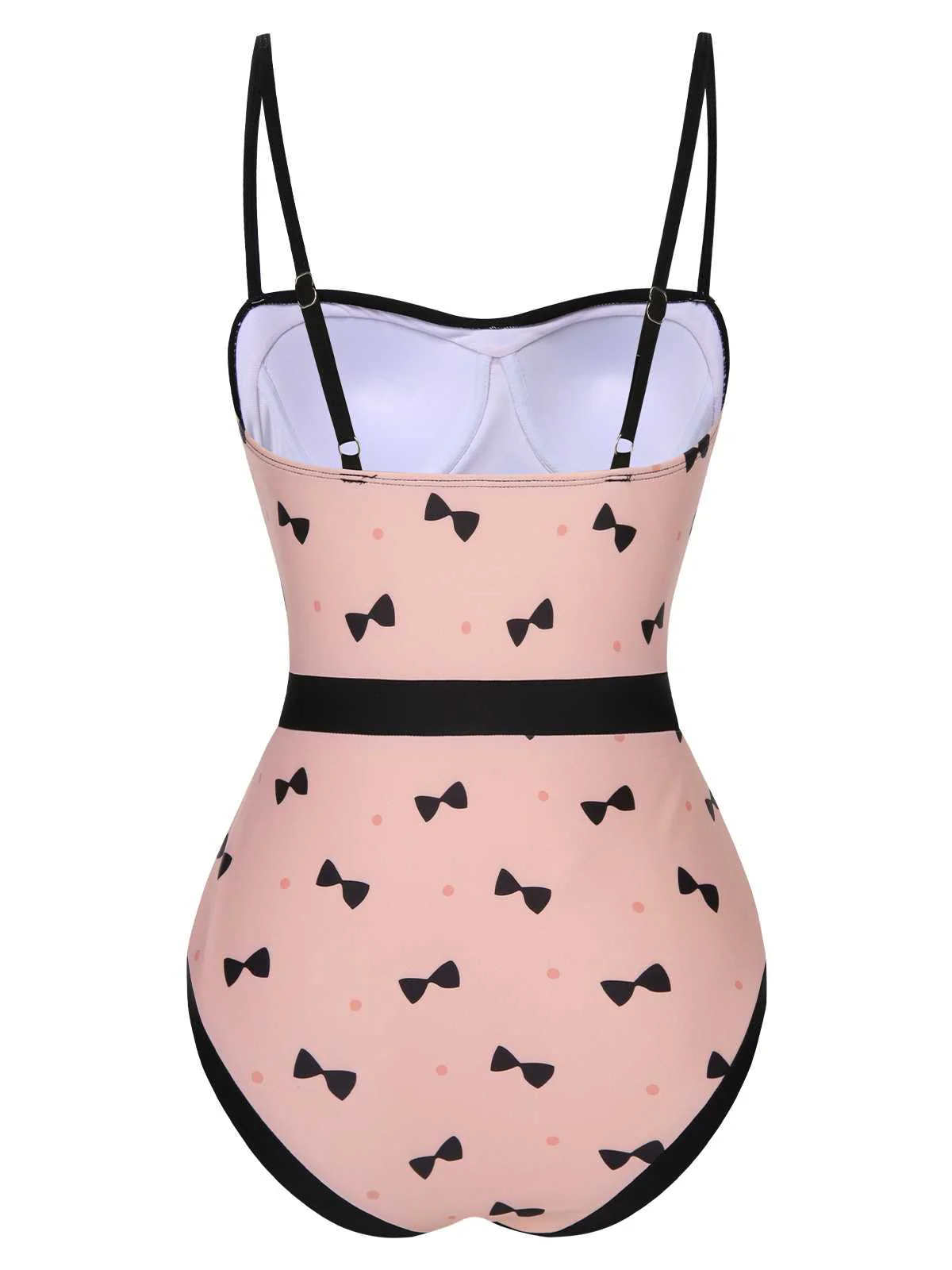 Maillot de bain une pièce rose à imprimé nœud et pois des années 1950 - Image 4