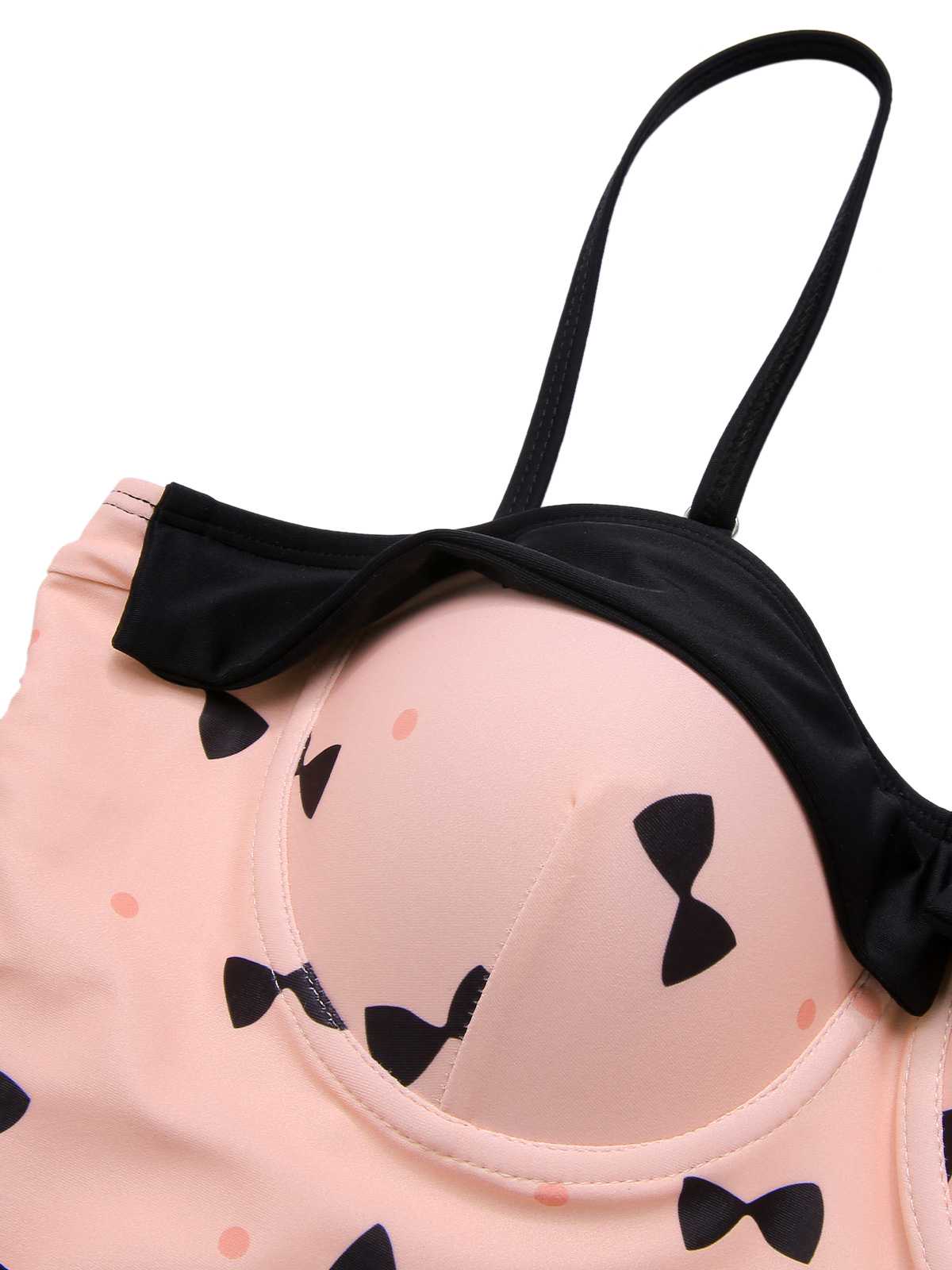 Maillot de bain une pièce rose à imprimé nœud et pois des années 1950 - Image 5