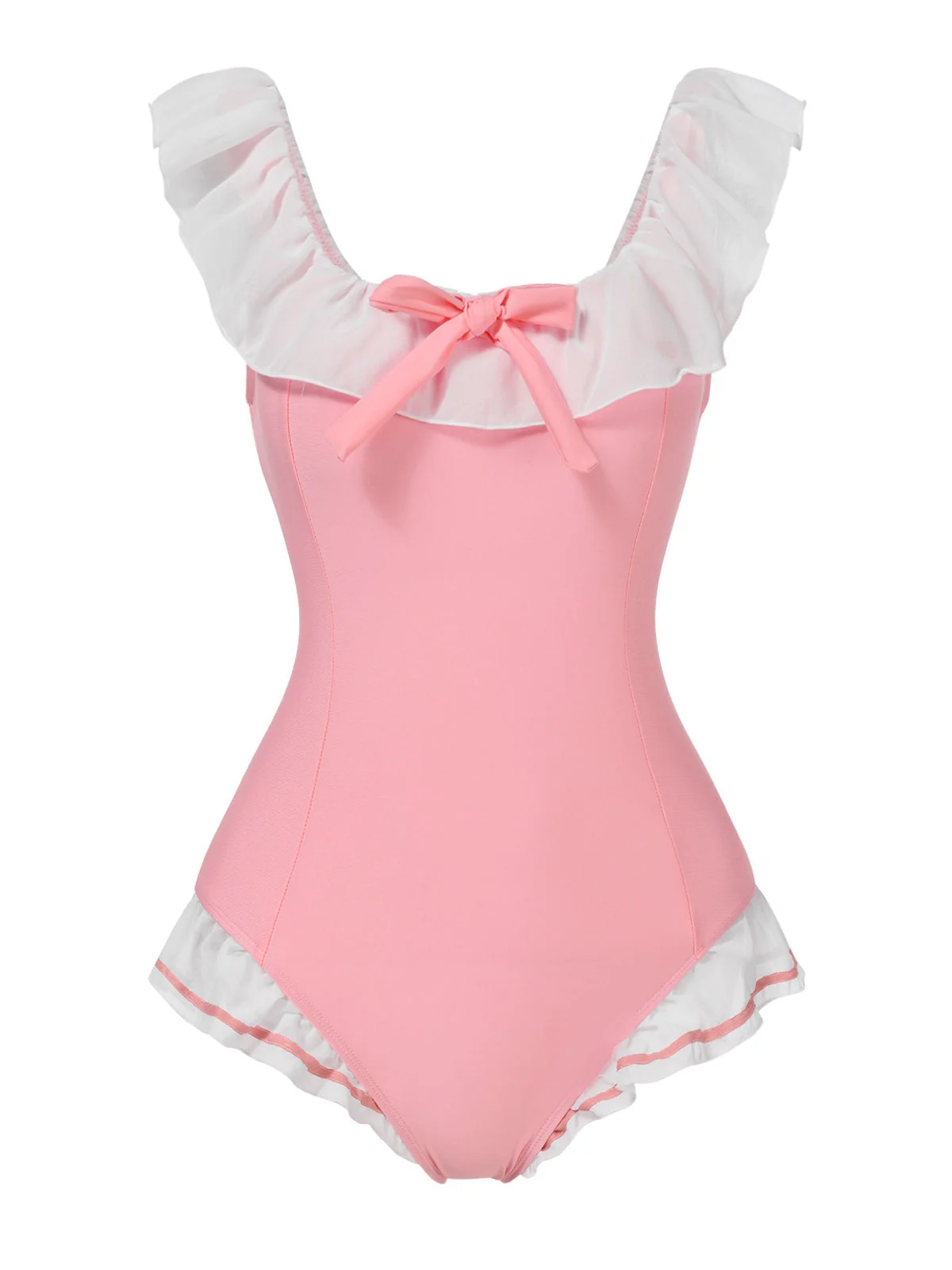 Maillot de bain une pièce rose à revers nœud papillon des années 1950 - Image 2
