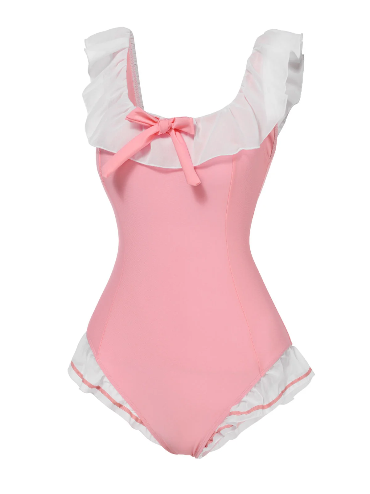 Maillot de bain une pièce rose à revers nœud papillon des années 1950 - Image 3