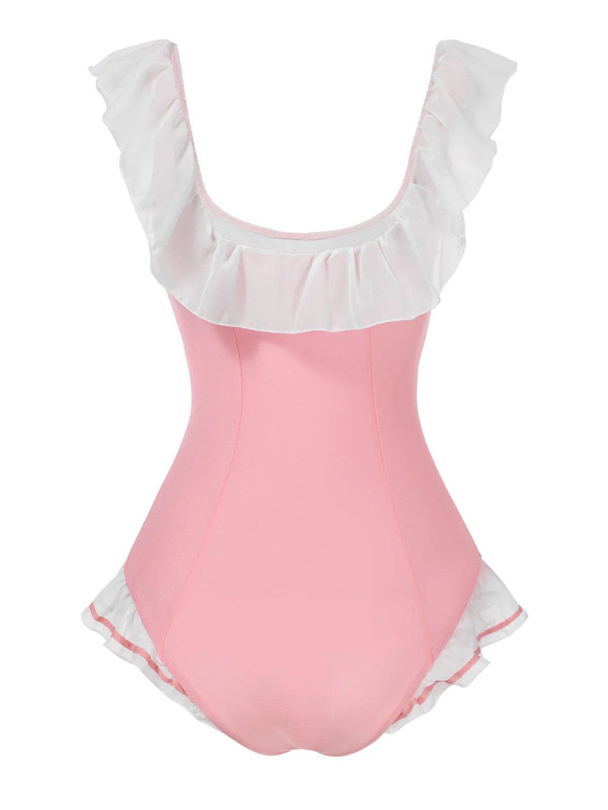 Maillot de bain une pièce rose à revers nœud papillon des années 1950 - Image 4