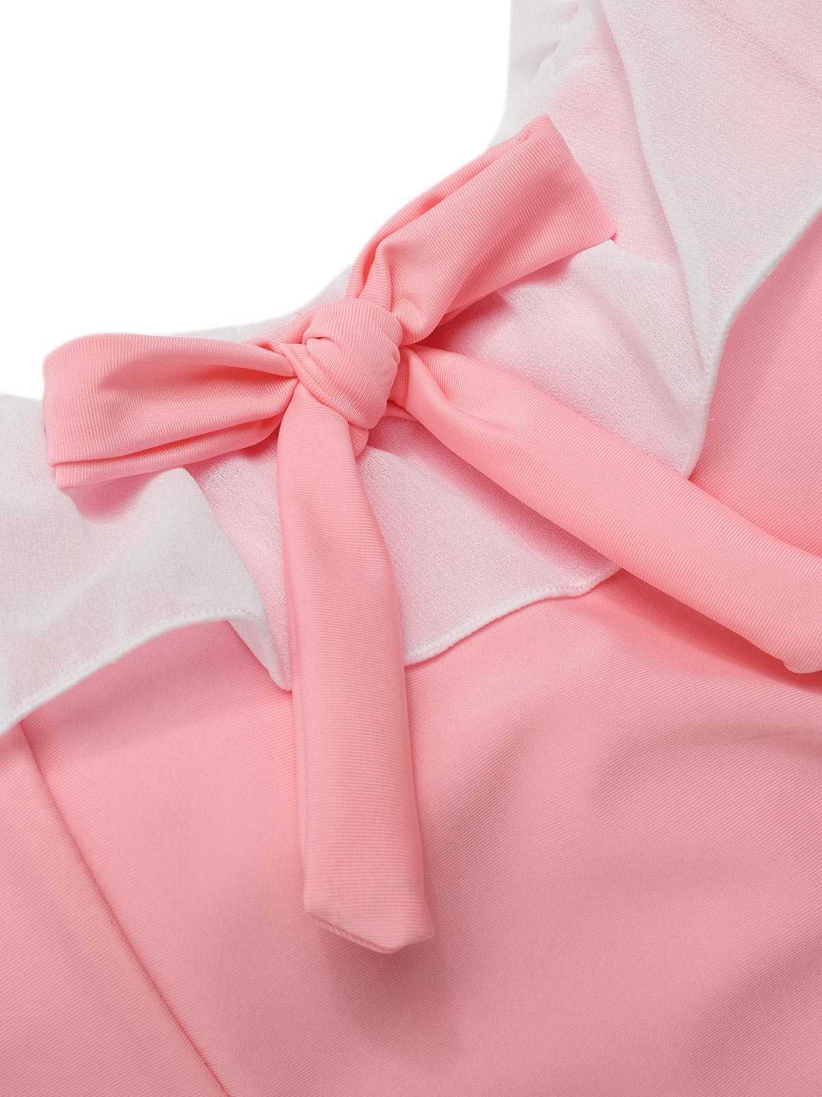 Maillot de bain une pièce rose à revers nœud papillon des années 1950 - Image 6