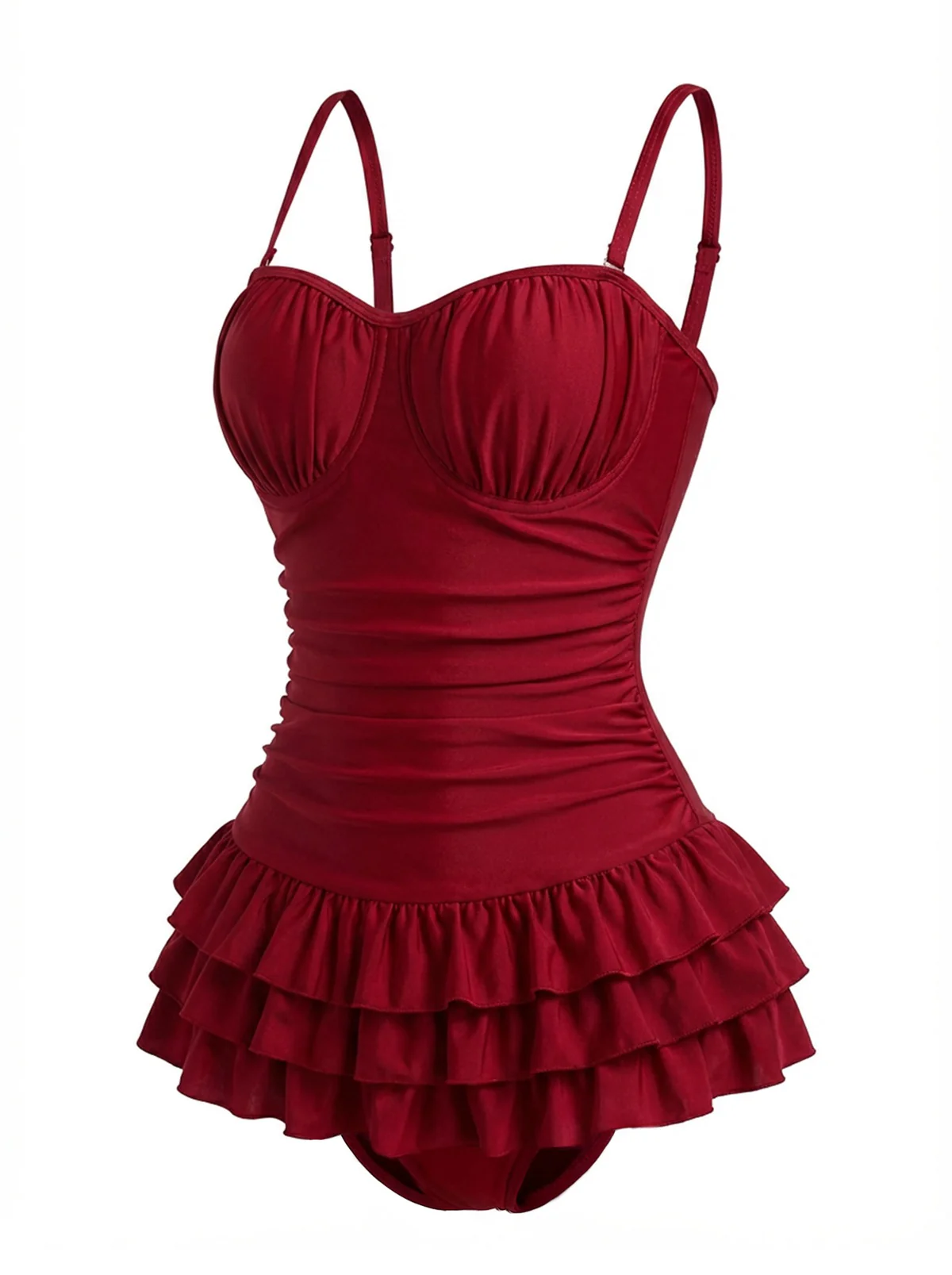 Maillot de bain une pièce rouge volants et fronces années 50 - Image 4