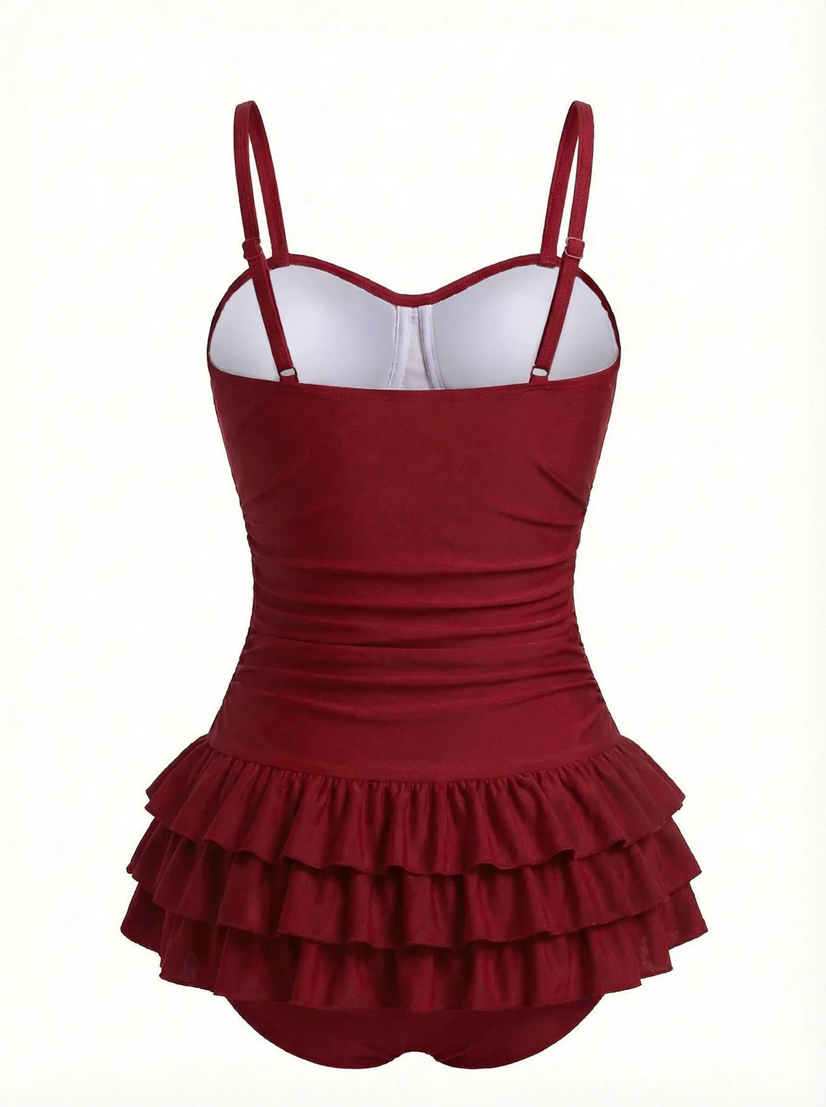 Maillot de bain une pièce rouge volants et fronces années 50 - Image 5