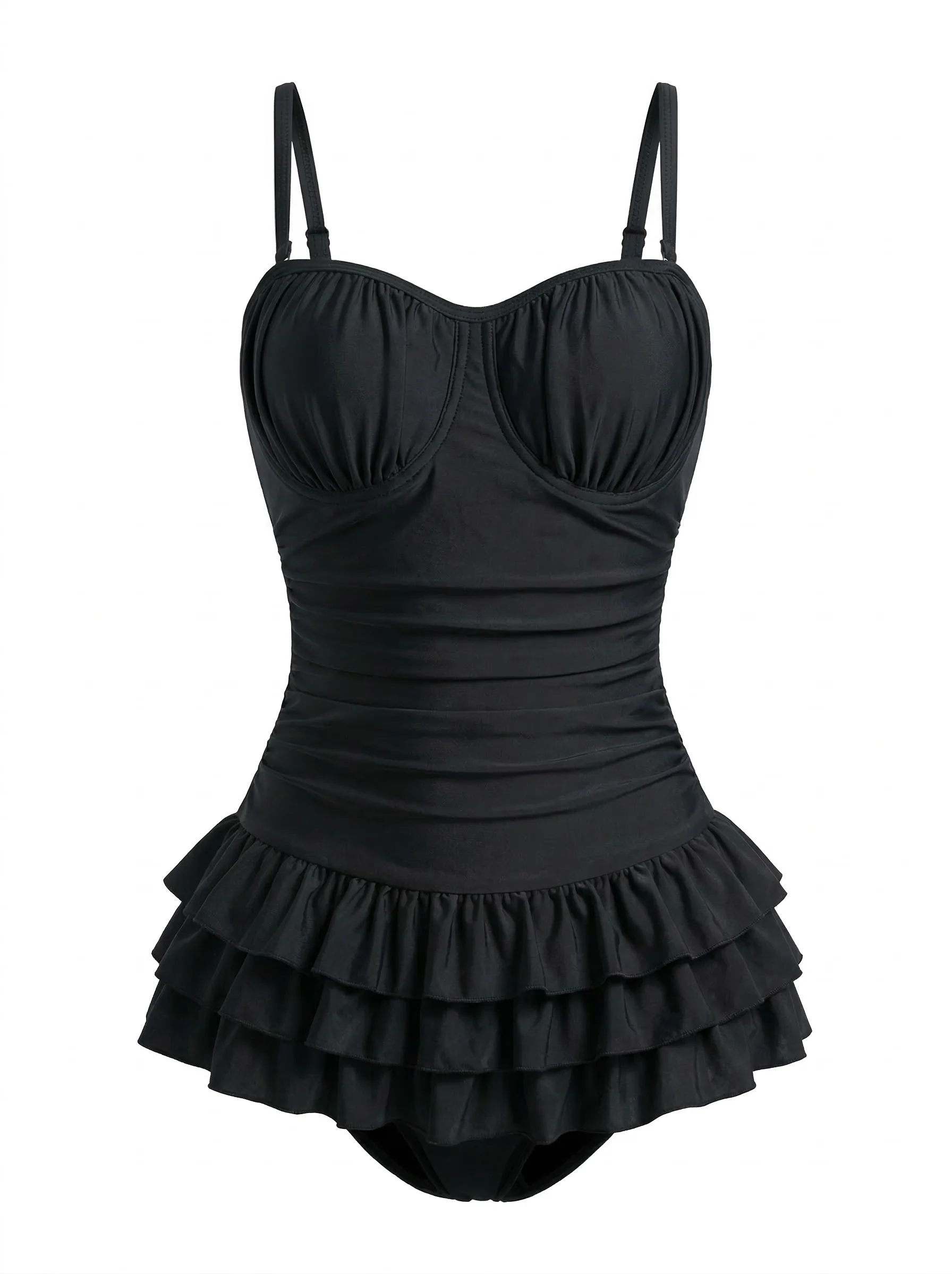 Maillot de bain une pièce rouge volants et fronces années 50 - Image 6