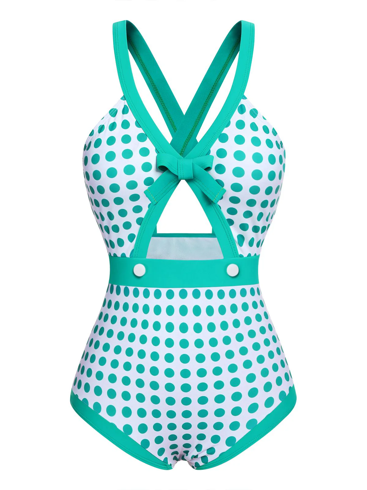 Maillot de bain une pièce vert à pois et nœud papillon années 1940 - Image 2