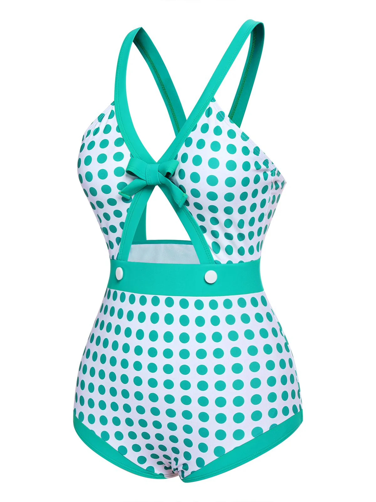 Maillot de bain une pièce vert à pois et nœud papillon années 1940 - Image 3