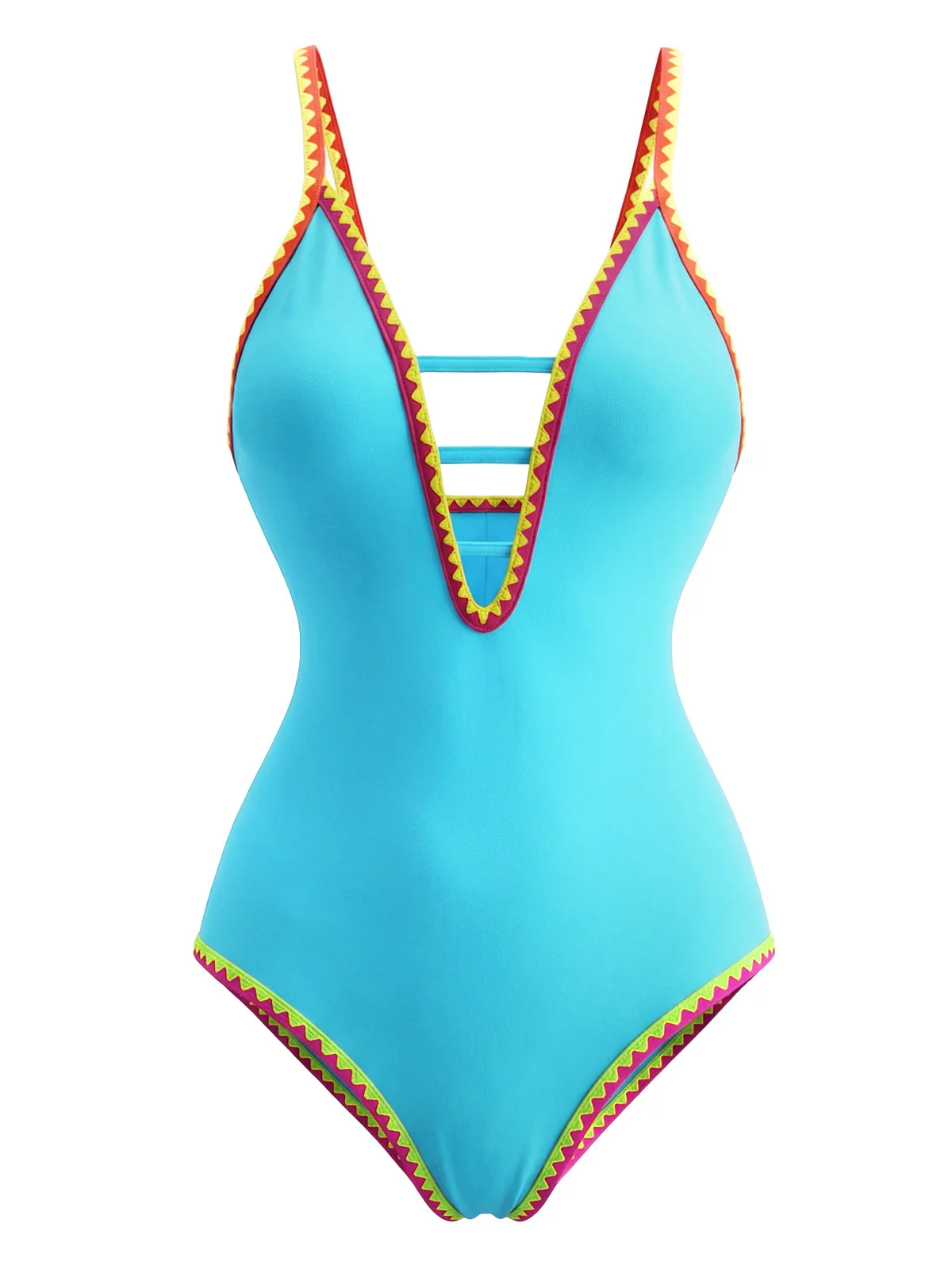 Maillot de bain une pièce à bretelles découpées color block années 1970 - Image 2