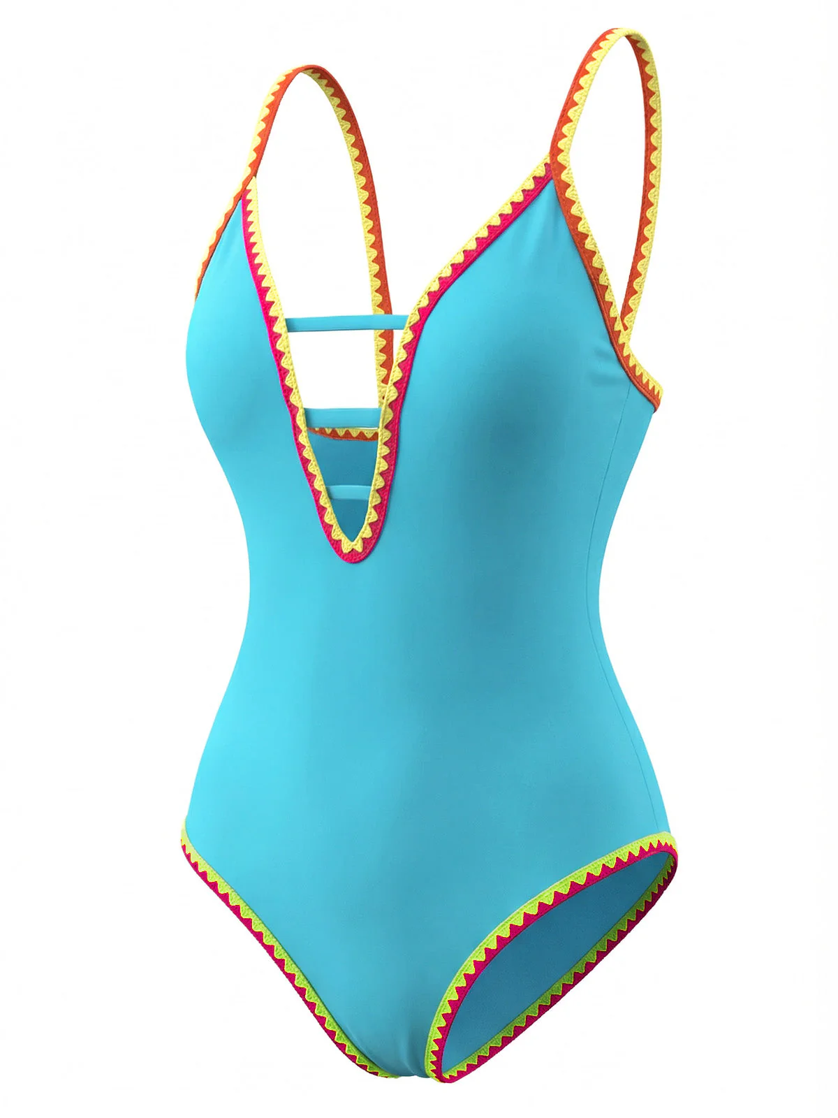 Maillot de bain une pièce à bretelles découpées color block années 1970 - Image 3