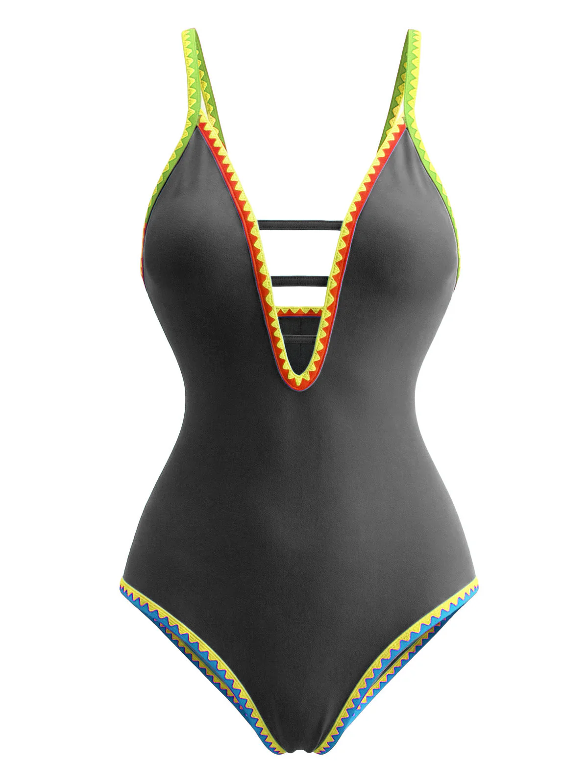 Maillot de bain une pièce à bretelles découpées color block années 1970 - Image 5