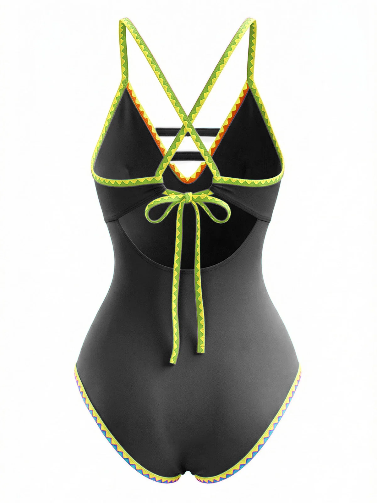 Maillot de bain une pièce à bretelles découpées color block années 1970 - Image 6