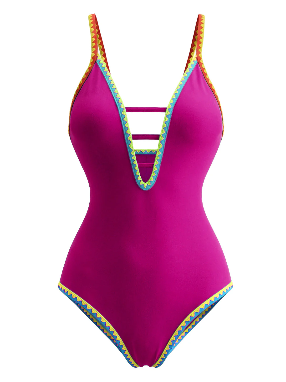 Maillot de bain une pièce à bretelles découpées color block années 1970 - Image 7