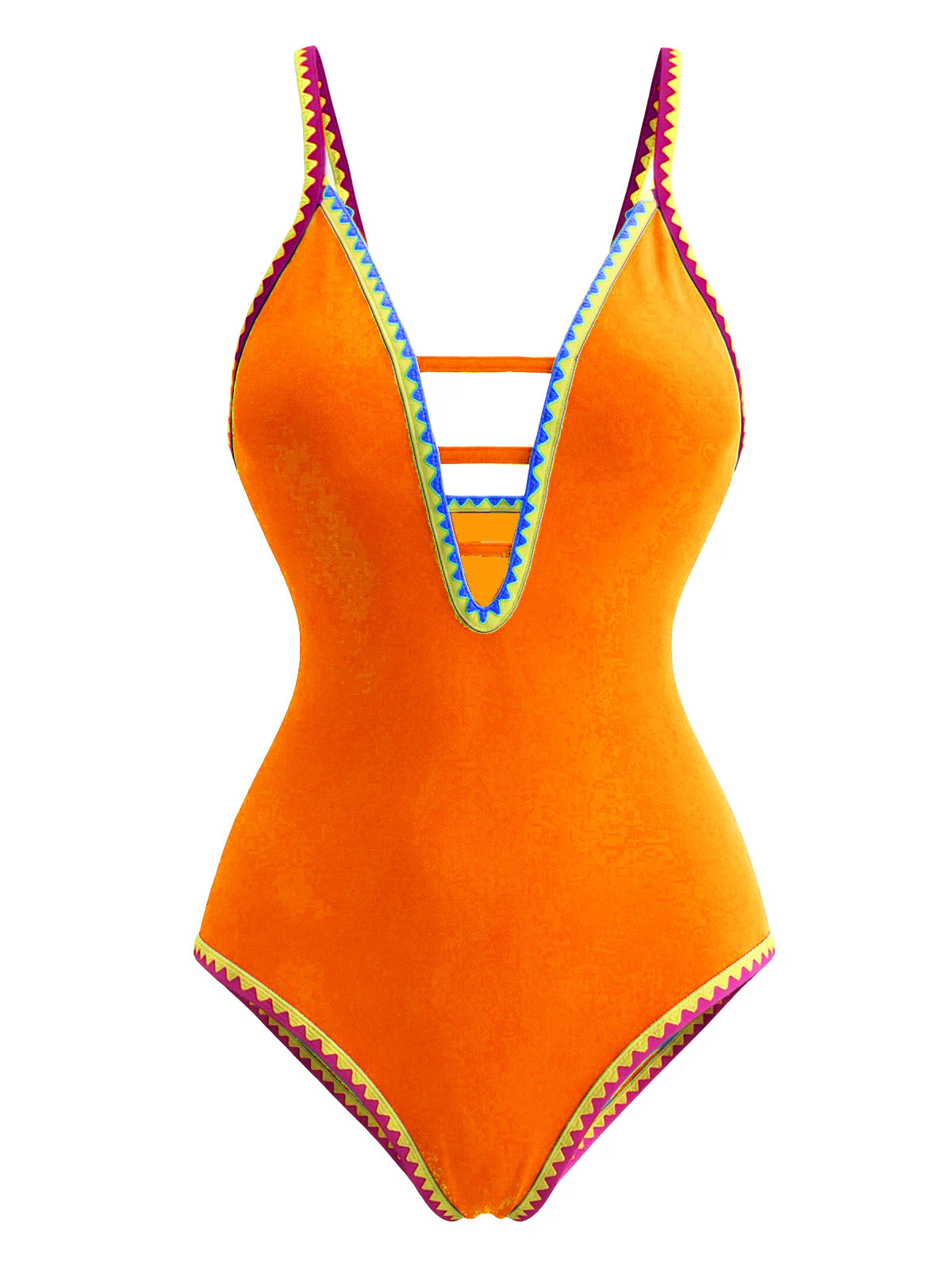 Maillot de bain une pièce à bretelles découpées color block années 1970 - Image 9