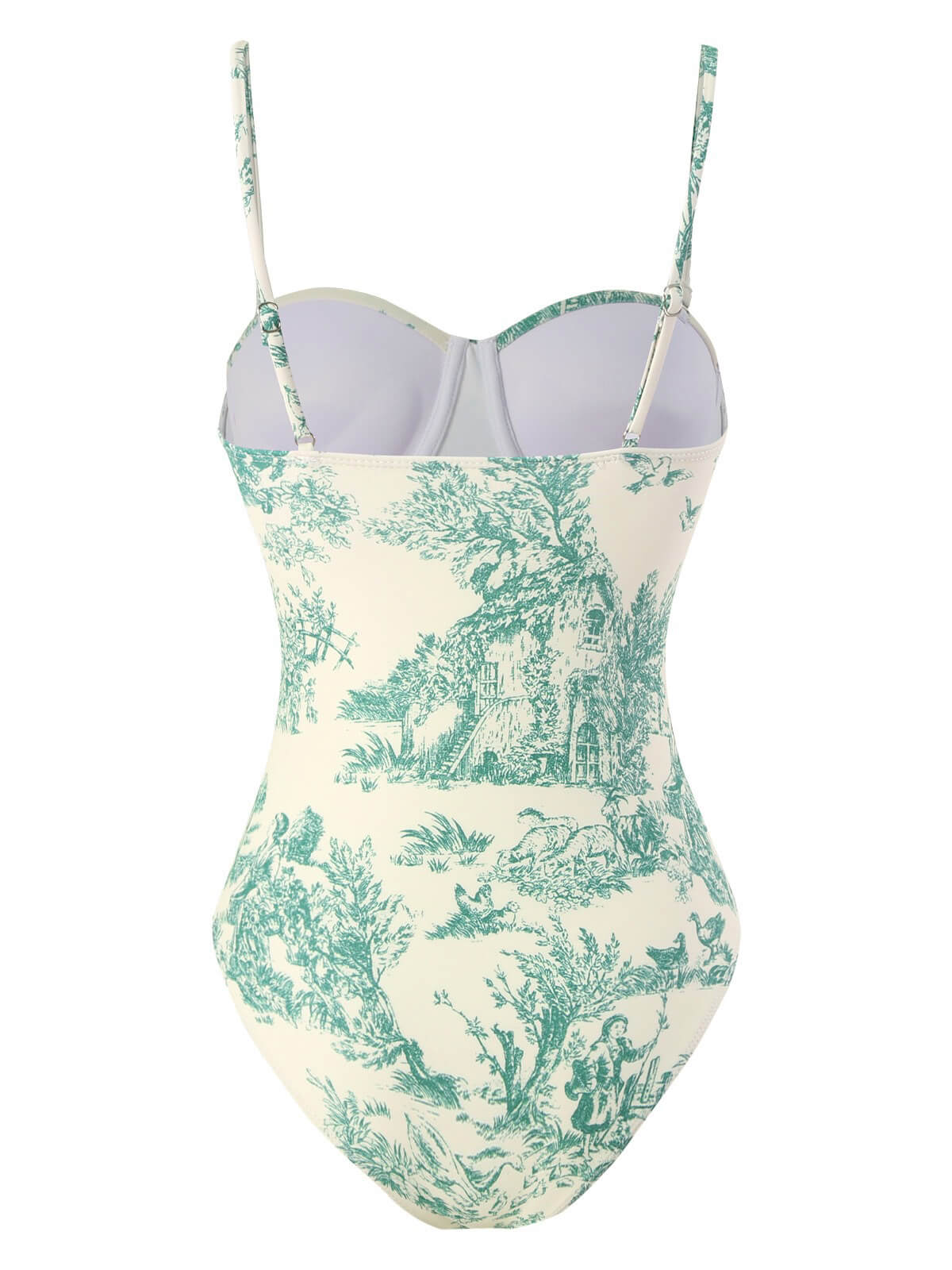 Maillot de bain une pièce à bretelles fines florales à l'encre des années 1950 - Image 2