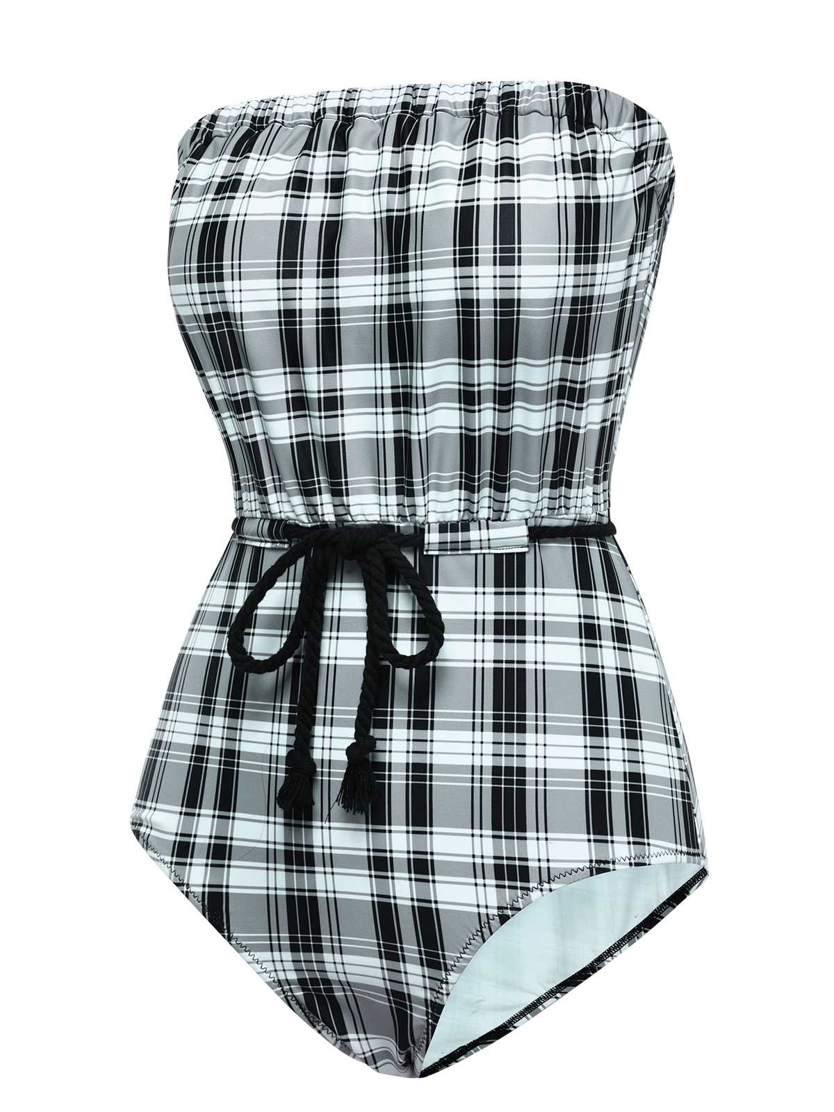 Maillot de bain une pièce à carreaux sans bretelles des années 1950 - Image 2