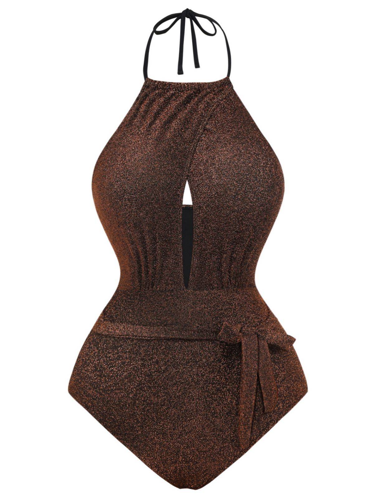 Maillot de bain une pièce à paillettes dos nu et nœud découpé années 1940 - Image 2