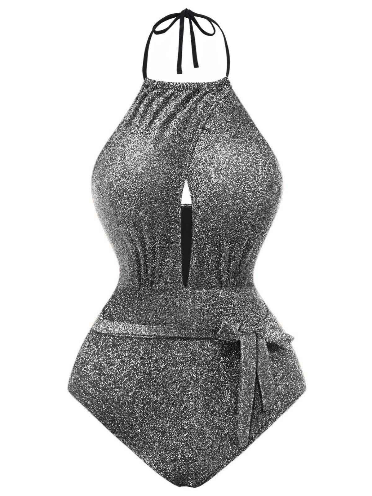Maillot de bain une pièce à paillettes dos nu et nœud découpé années 1940 - Image 7