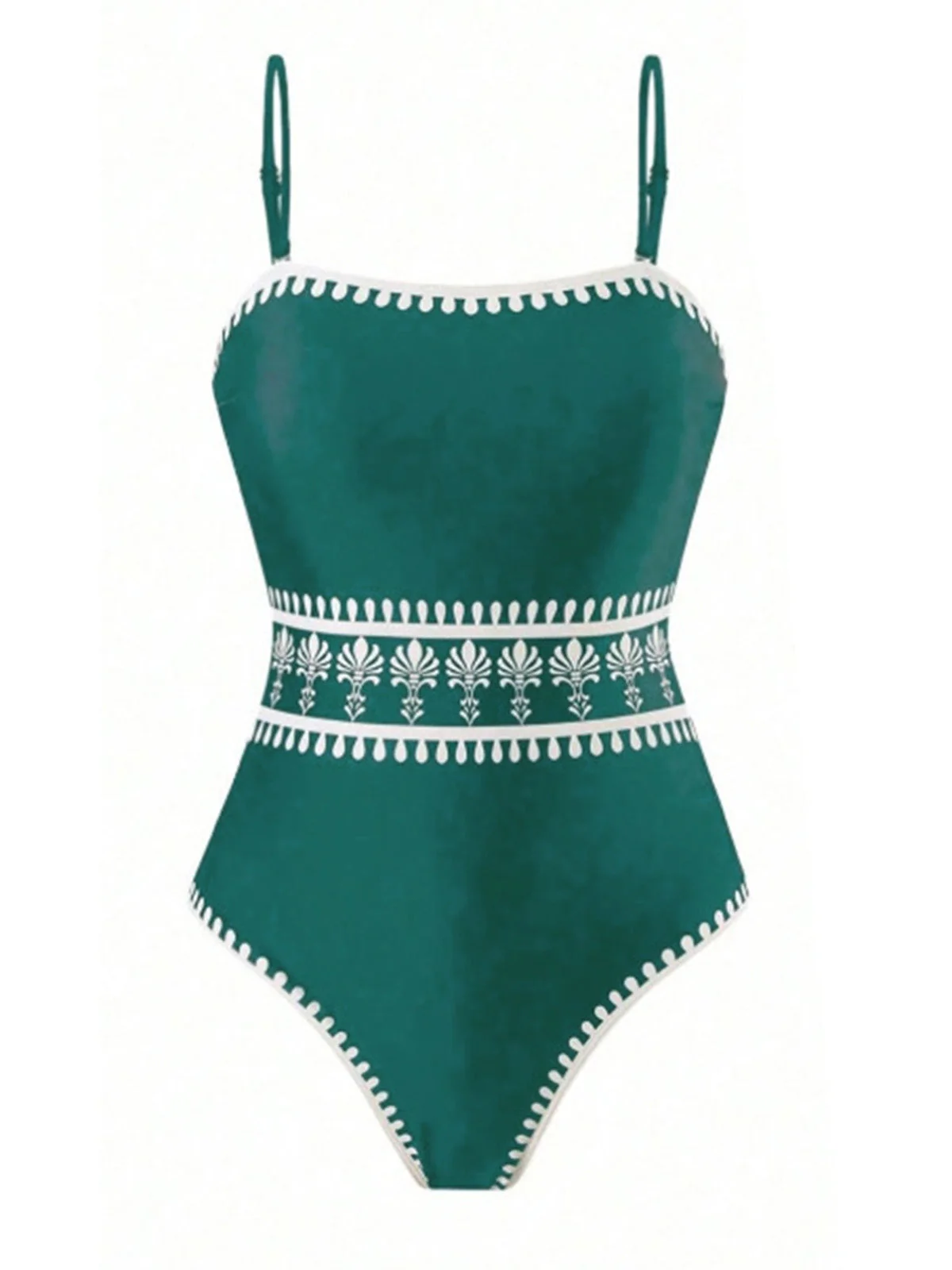 Maillot De Bain Une Pièce Avec Paréo À Motifs Vert Années 1970 - Image 2