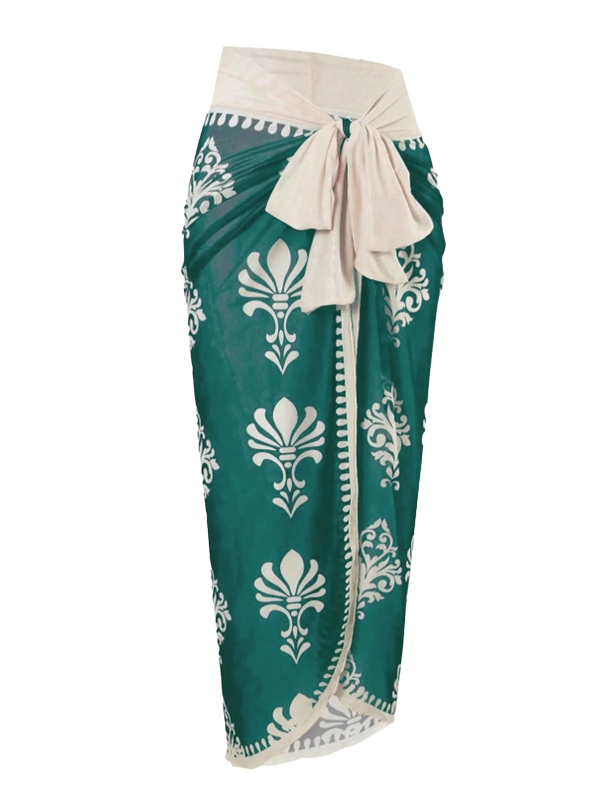 Maillot De Bain Une Pièce Avec Paréo À Motifs Vert Années 1970 - Image 3