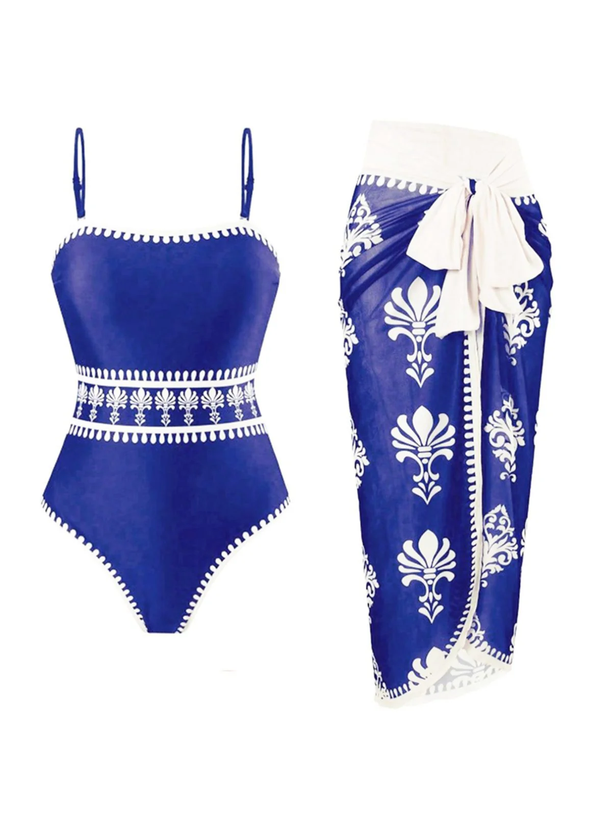 Maillot De Bain Une Pièce Avec Paréo À Motifs Vert Années 1970 - Image 4