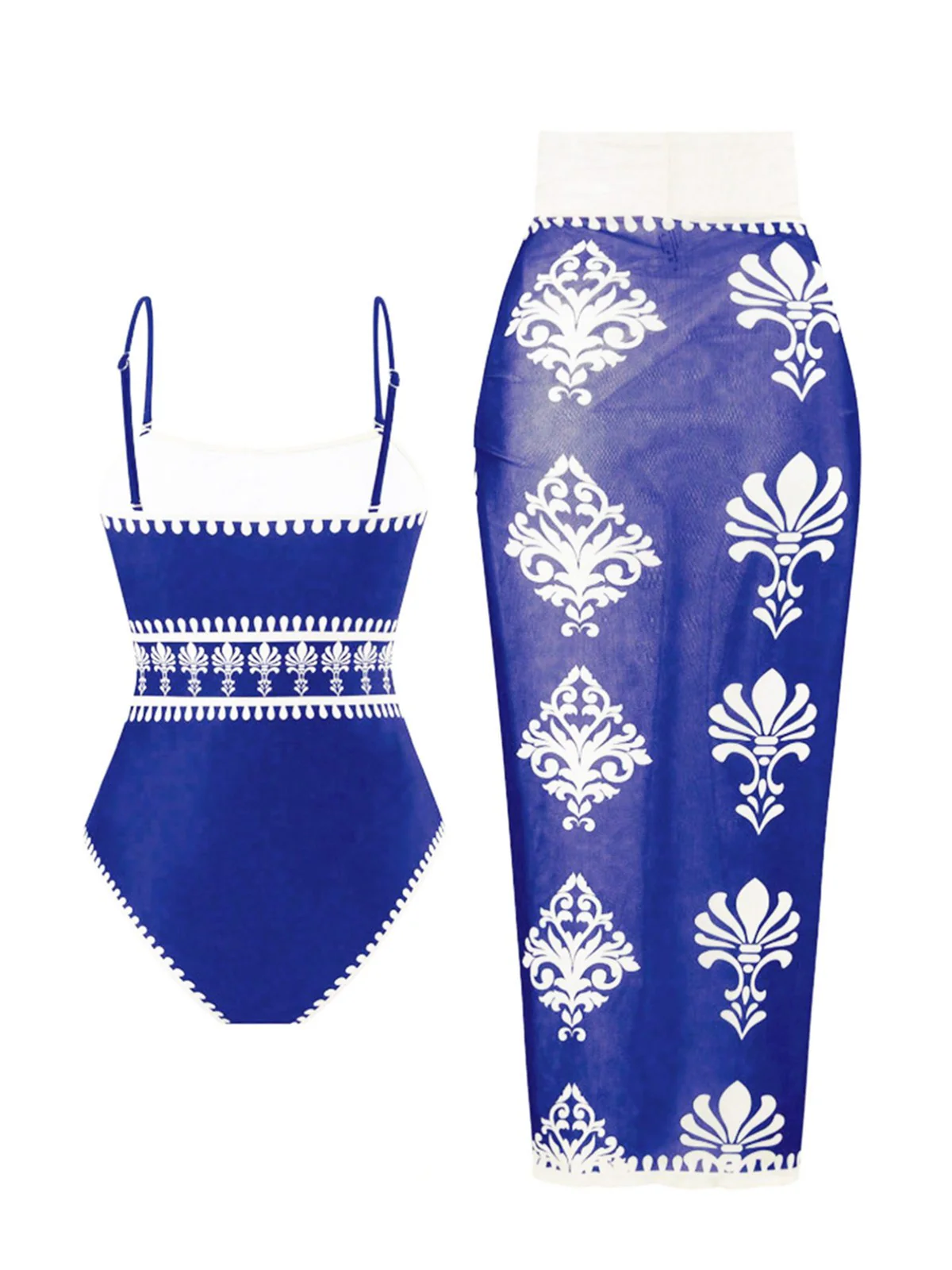 Maillot De Bain Une Pièce Avec Paréo À Motifs Vert Années 1970 - Image 7
