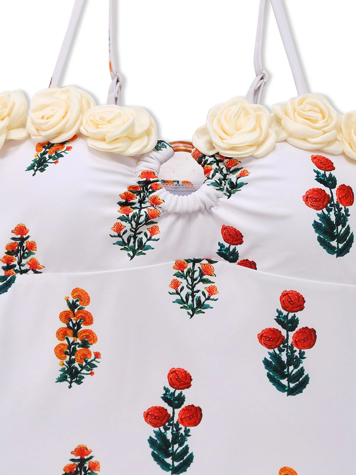 Maillot de bain une pièce blanc à bretelles fleuries 3D des années 1960 - Image 3