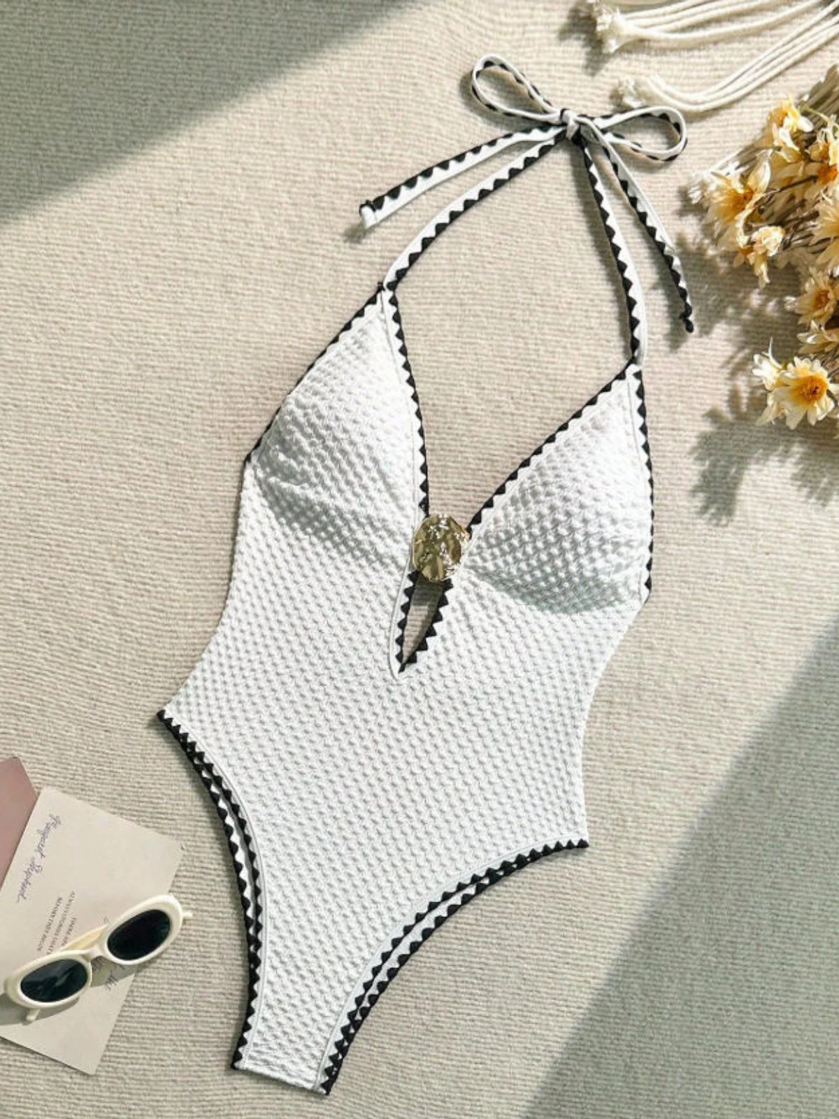 Maillot de Bain Une Pièce Blanc Métalliques Années 1950 - Image 2