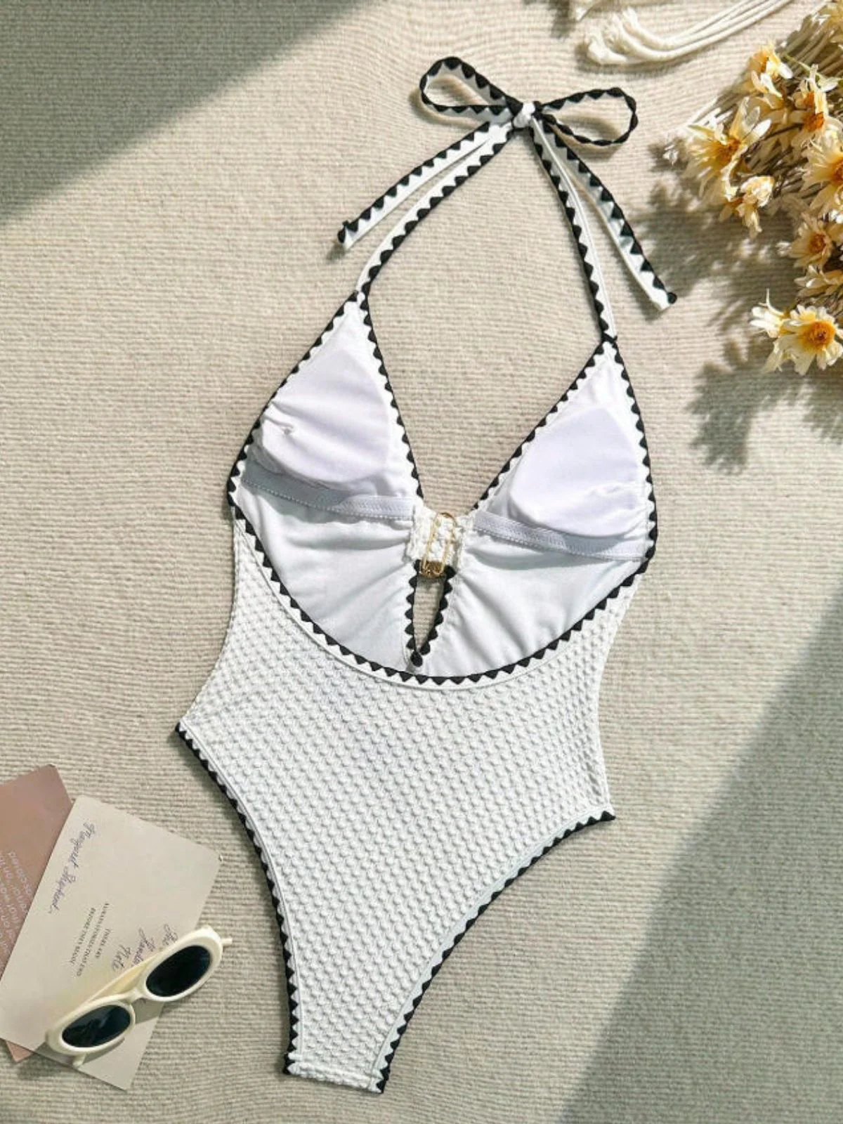 Maillot de Bain Une Pièce Blanc Métalliques Années 1950 - Image 3