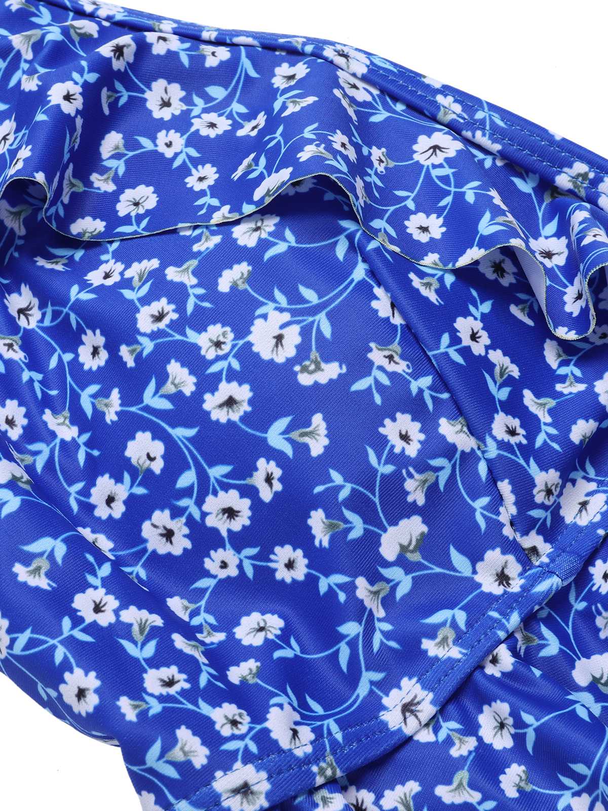 Maillot de bain une pièce bleu à volants floraux des années 1950 - Image 4