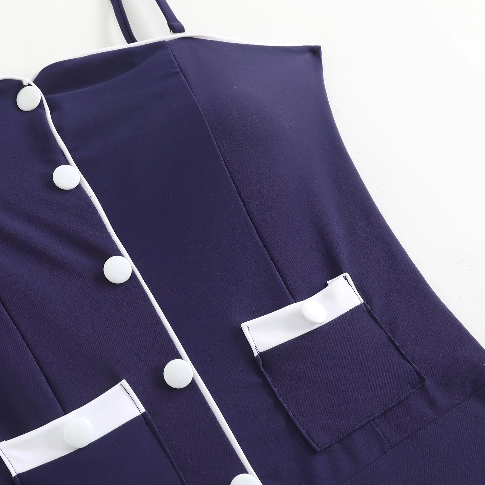 Maillot de bain une pièce bleu foncé à bretelles boutons années 1940 - Image 3