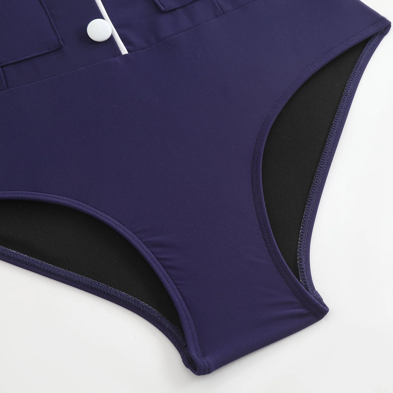 Maillot de bain une pièce bleu foncé à bretelles boutons années 1940 - Image 4